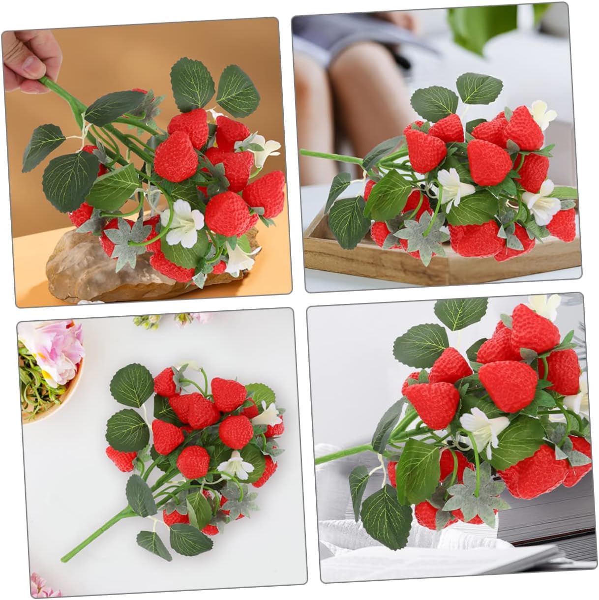 Yardwe 4pcs Vivid Artificial Strawberry Bouquet Realistic Faux Fruits for Home Decor Table Centerpiece Easy Care Tabletop Decoration for Shelf and Windowsill