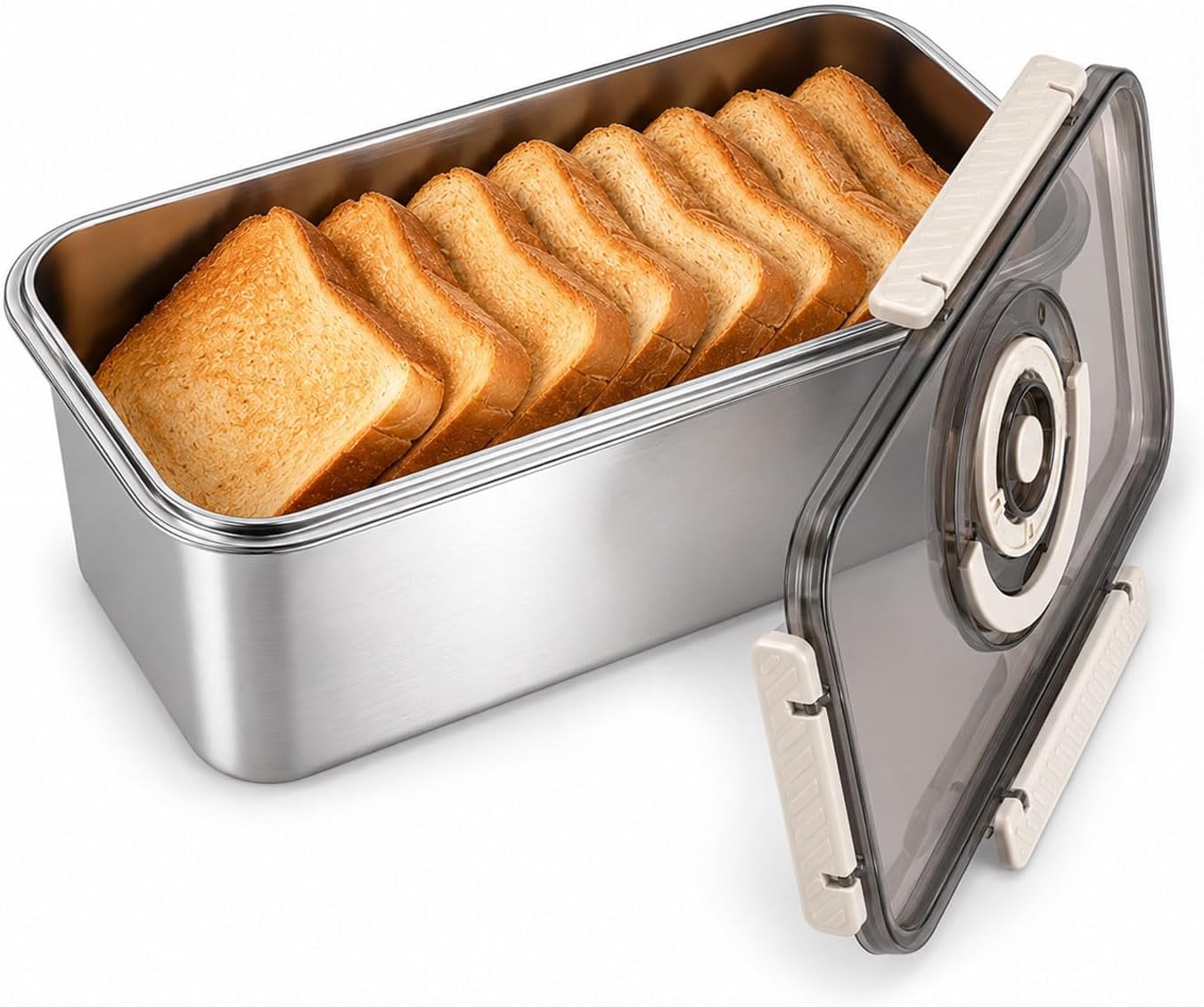 Bread Box for Homemade Bread Storage, 5800ml 304 Stainless Steel Bread Container, Airtight Storage Bin with Sealing Buckles, Time Recording Dial and Handle for Sourdough Bagels and Pantry