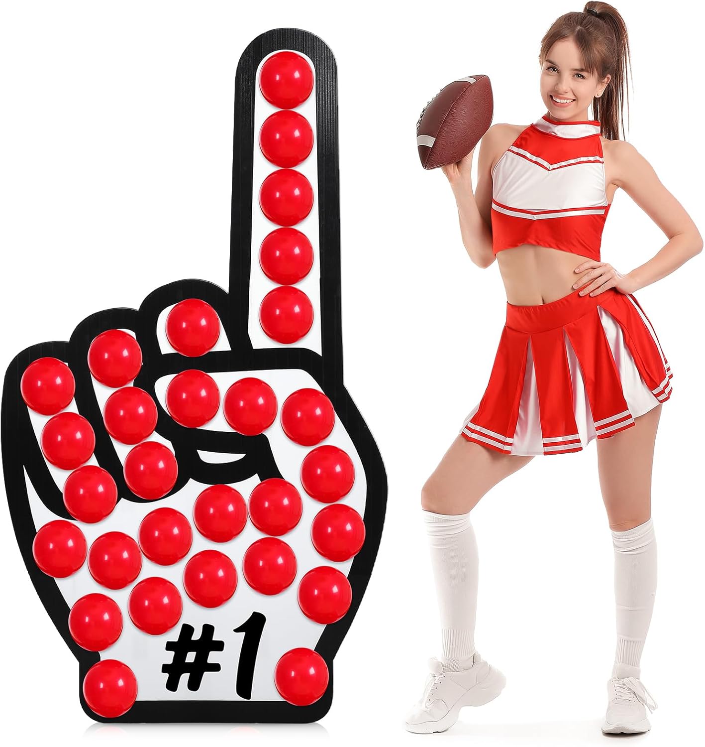 Civaner 101 Pcs 5ft Red We're Number 1 School Team Spirit Accessories Sport Party Favor Cardboard Cutout Stand-up with Balloon Kit Football Photo Booth Prop Cheerleading Fingers for Sports Event