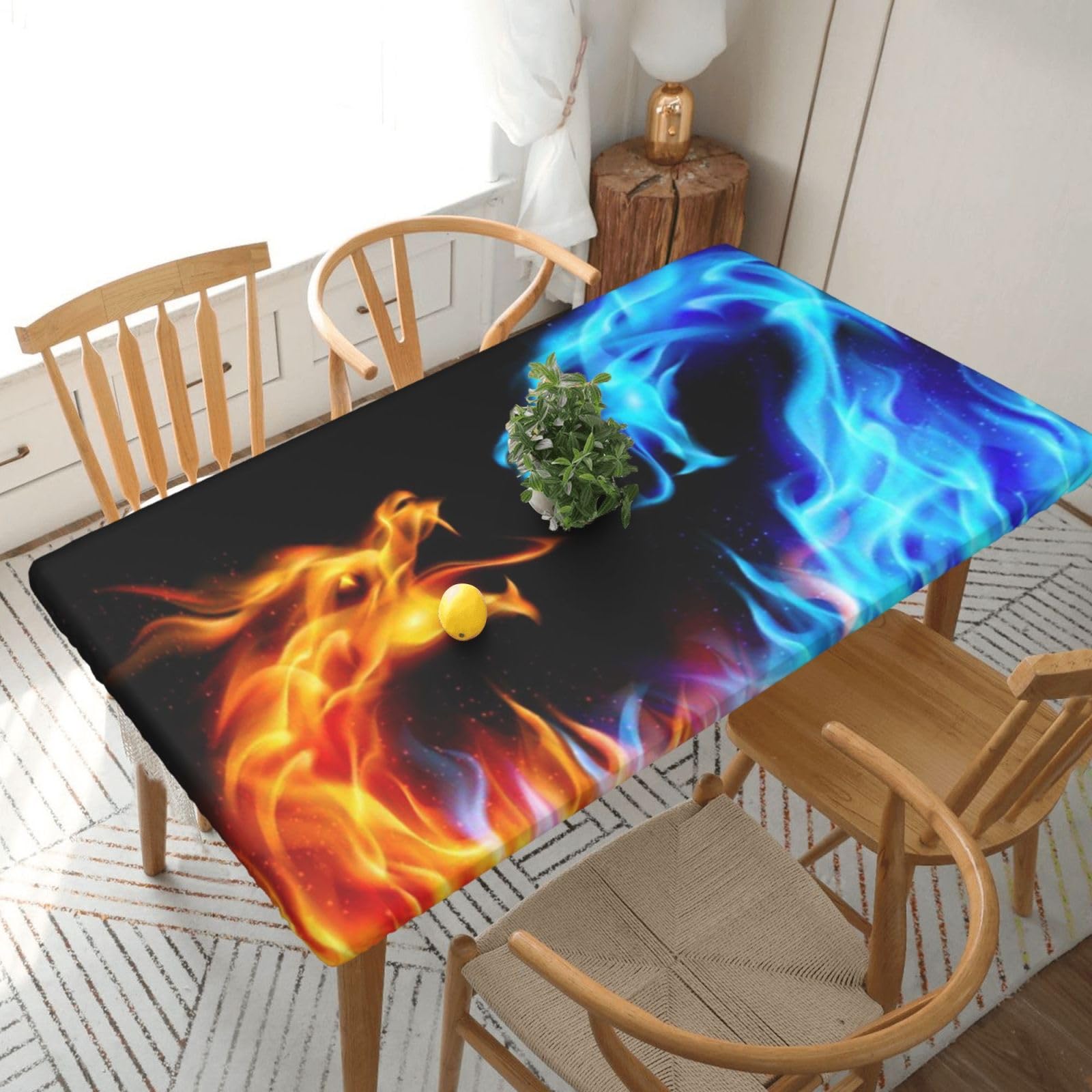 BNVSADC Ice and Fire Dragons Printed 5FT Tablecloth Polyester Kitchen Water Resistant Table Cloth Dining Table Decoration Table Covers, 152x76 CM
