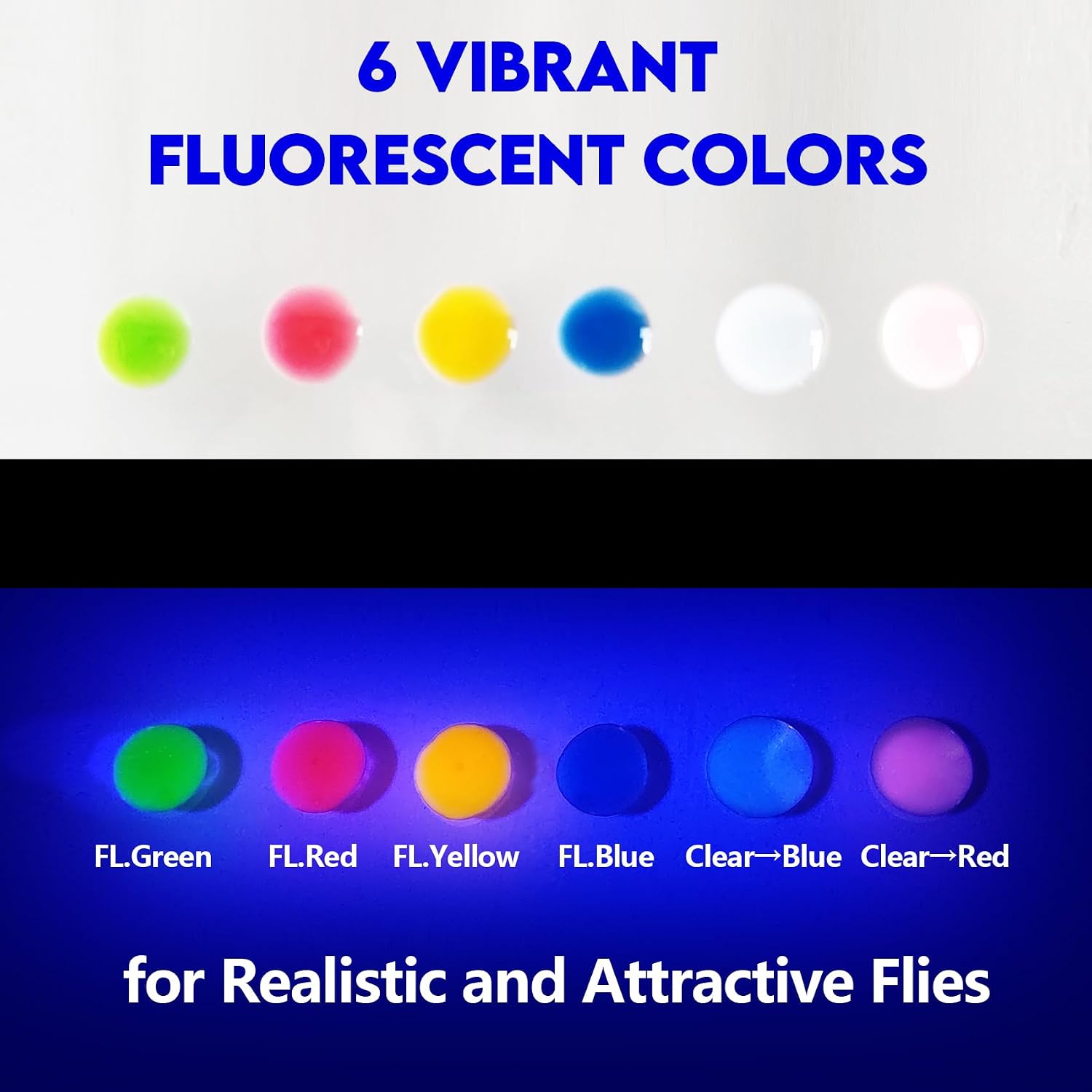 EUPHENG 6 Color Fluorescent UV Glue Combo Set Revolutionary Fly Tying for Building Flies Flies Heads Bodies and Wings Tack 10ml Each Color Unit