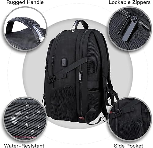 Miniatura 3 de ANTERK Mochila extra grande, mochila de viaje, mochila para laptop, resistente al agua TSA mochila de 17.3 pulgadas con puerto USB, mochila