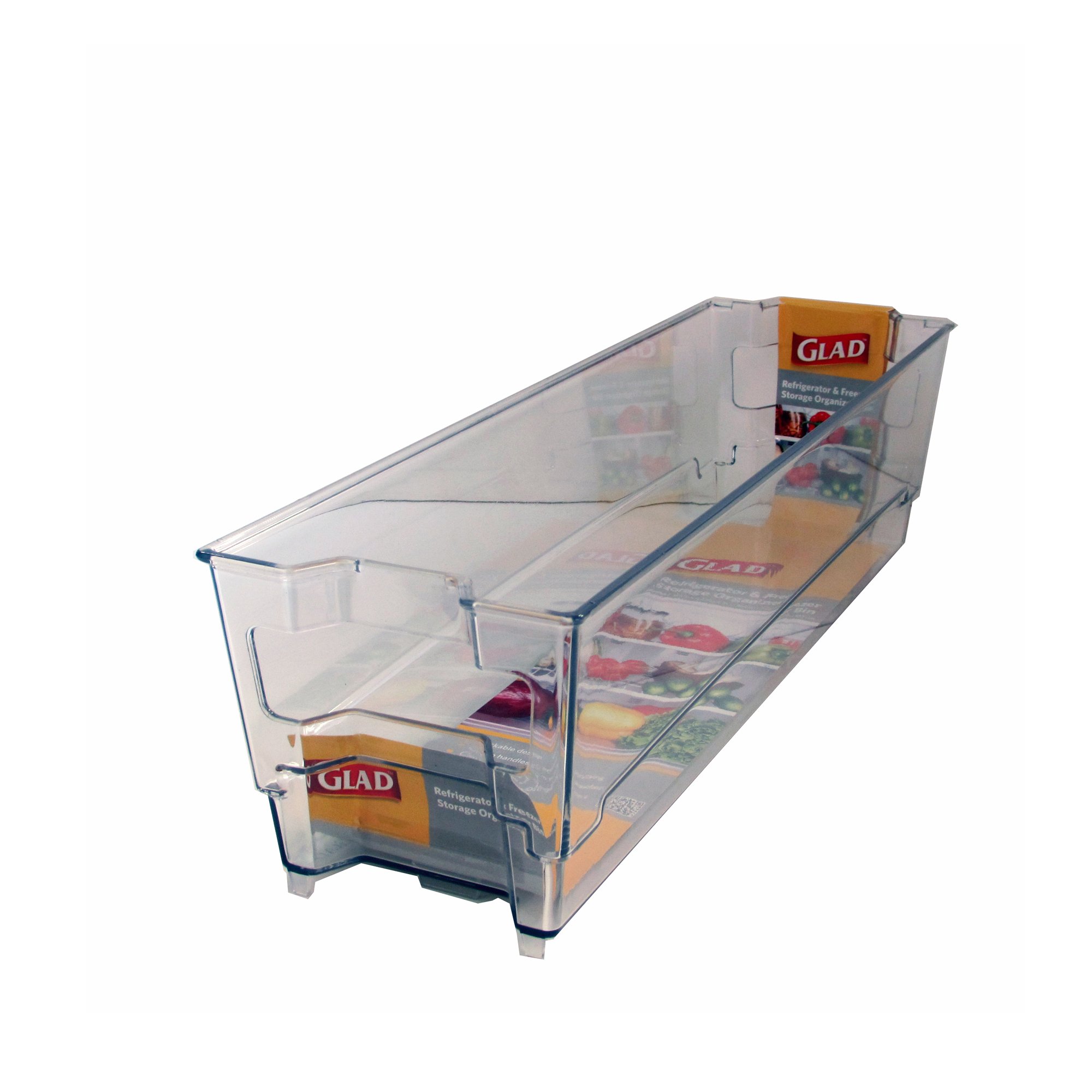 GladPlastic Refrigerator Organizer Bin – Clear Stackable Fridge/Freezer Storage Container, 14.5” x 4.2” x 4”