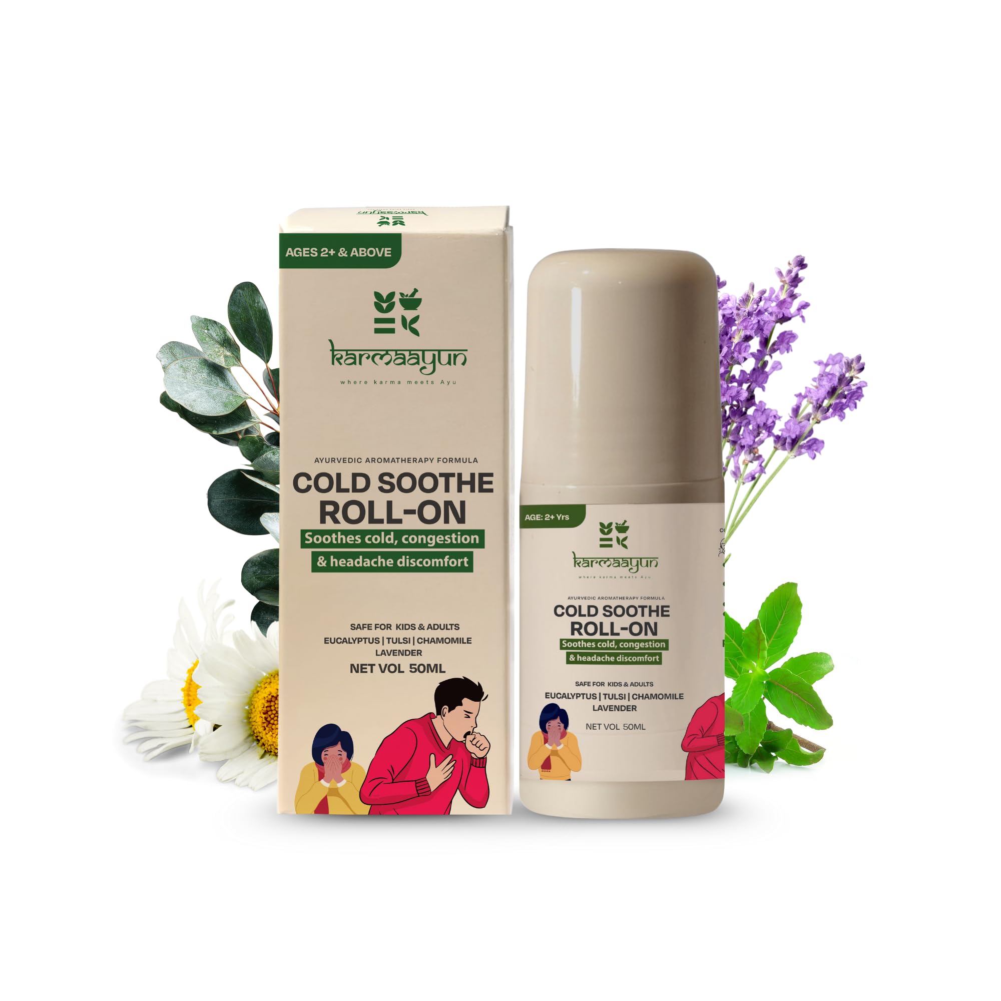 Cold Soothe Roll-On | Natural Vapour Blend with Eucalyptus, Peppermint & Wintergreen Oils | Helps with Cold, Nose Block & Chest Congestion | No Camphor & Mineral Oils | 50ml-image-2