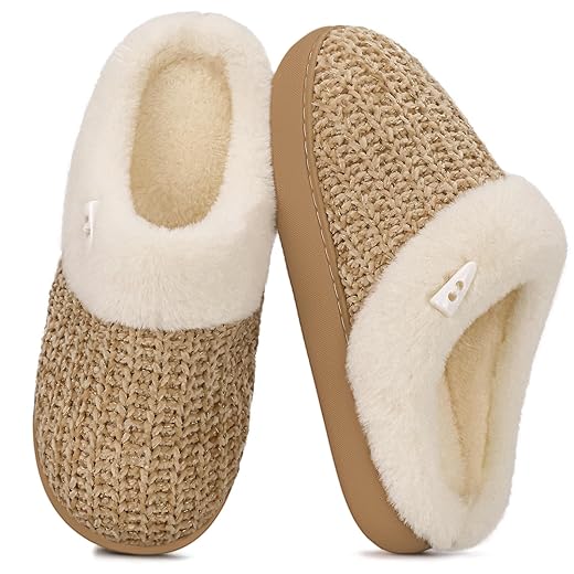 RDHOSUPY Fuzzy House Slippers for Women Comfy Memory Foam Slippers Slip-on Outdoor Indoor