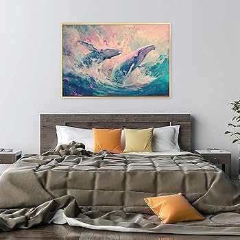 Amazon.co.jp: 絵画 波の中でサーフィンをするクジラインテリア