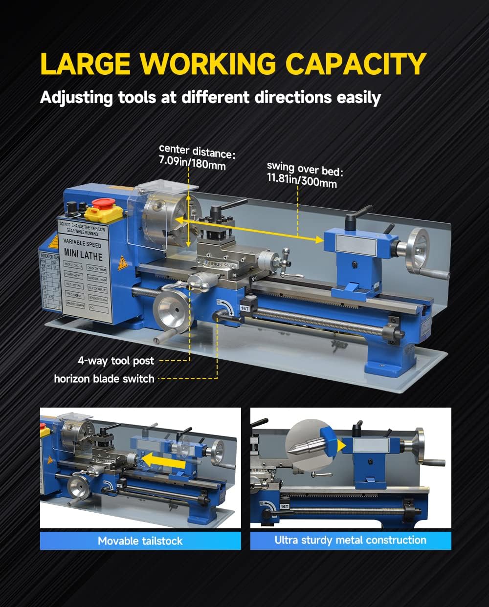 Mini Metal Lathe 7x12", 50-2500 RPM Variable Speed, Small Metal Lathe,Precision Benchtop Metal Lathe for Various Types of Metal Turning
