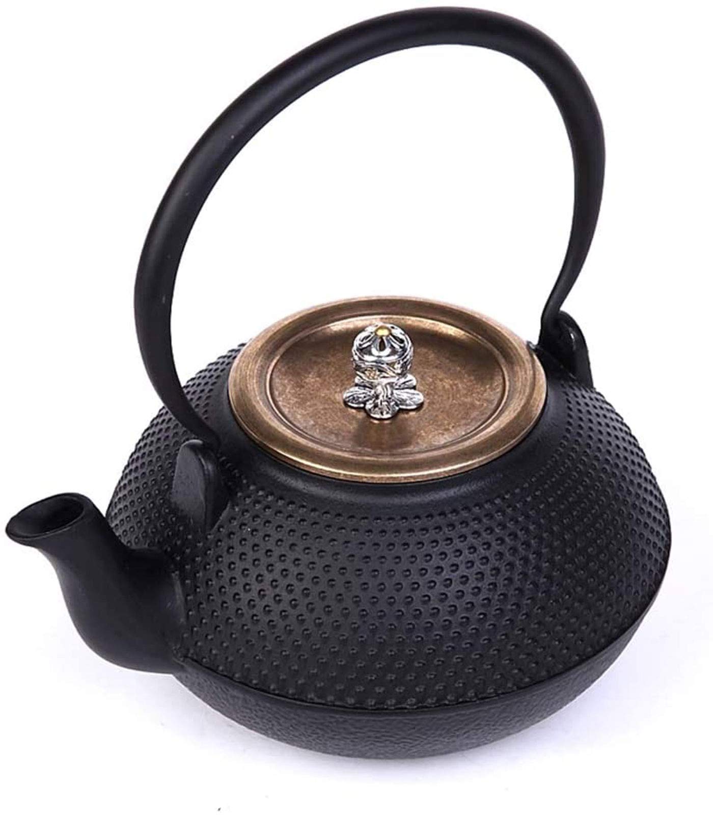 1250ml Teware Japanese Tetsubin Herbata Czajnik Cast Iron Hobnail Czajnik Z Mosiężnym Pokryciem Srebrny Przycisk, Dla Luźnej Herbaty Liściowej, Czarny
