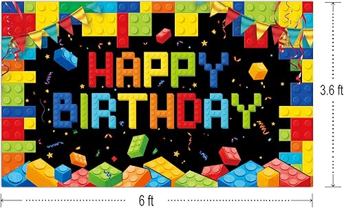 Miniatura 2 de CHXSM Bloques de construcción coloridos de 6 x 3.6 pies, pancarta de feliz cumpleaños, suministros de fiesta, decoración de ladrillo para fotografía