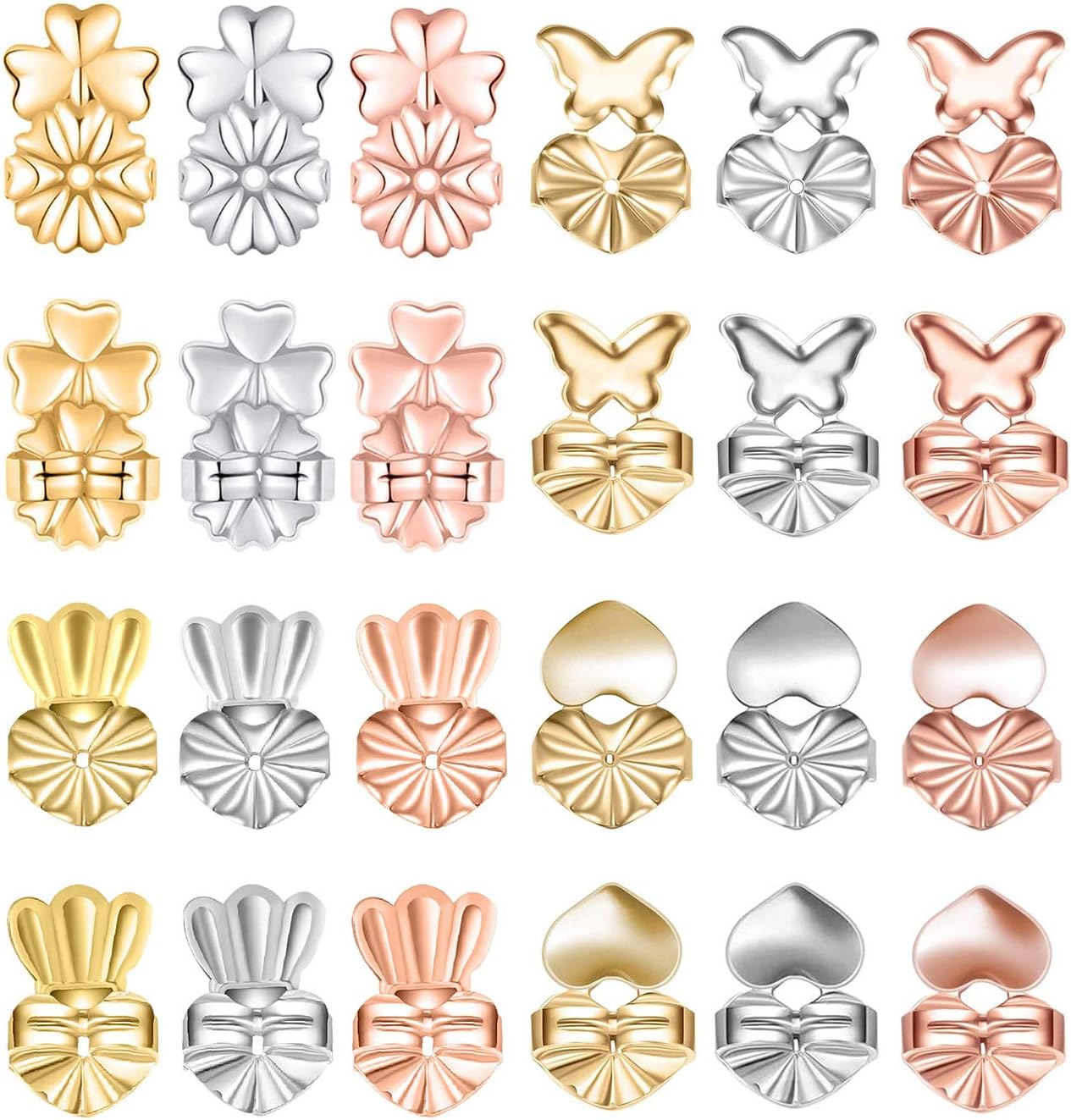 Flymind Earring Lifters, 12 Pairs Earring Backs Adjustable Hypoallergenic Secure Earring Lifts Safety Drooping for Ear Lobe Lifter