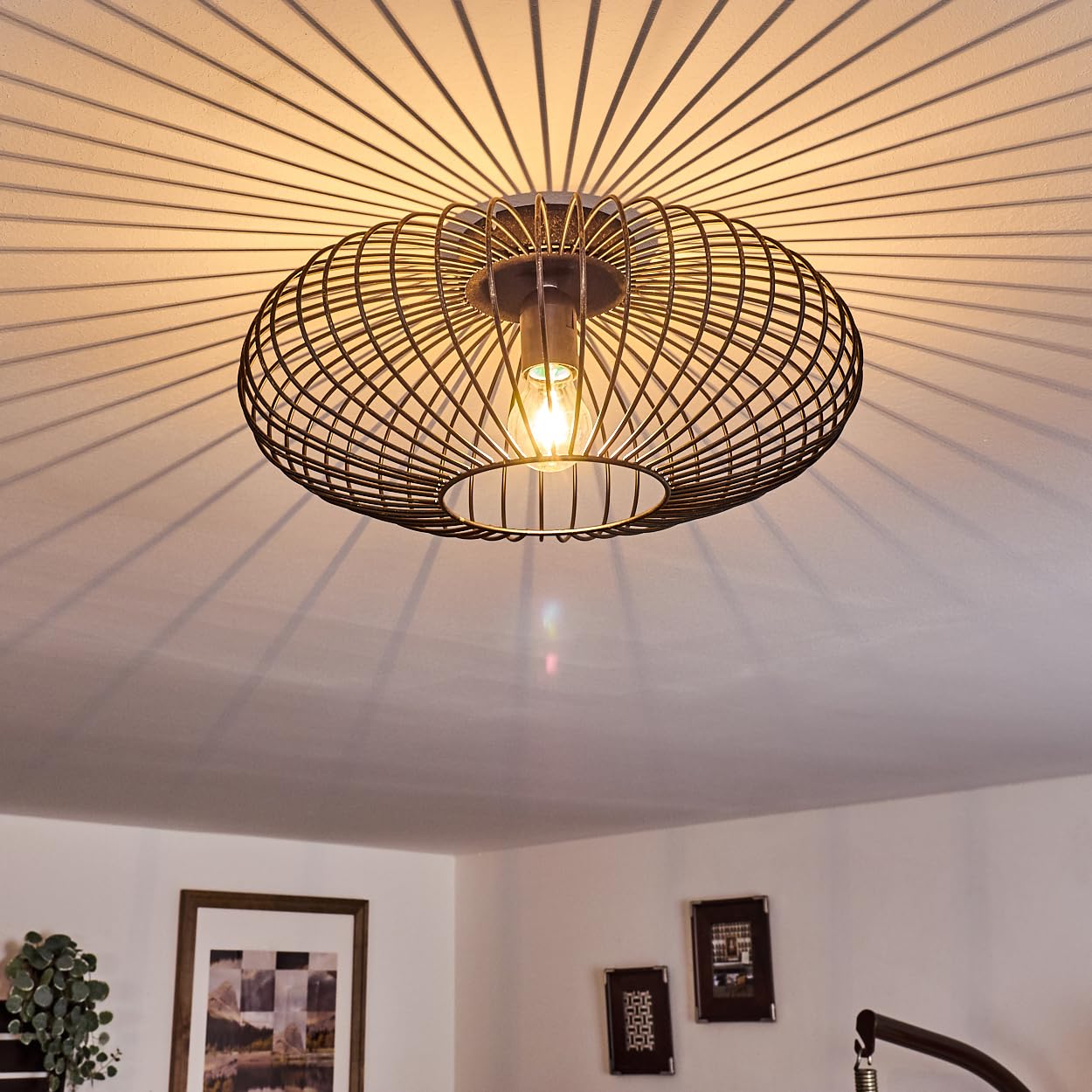Hofstein Black Ceiling Light Wemude, Metal Ceiling Lamp In /Gold, 1-Flame, 1 X E27-Socket, Modern Light In Retro/Vintage Design With Lattice And Light Effect On The Ceiling,Without Bulb