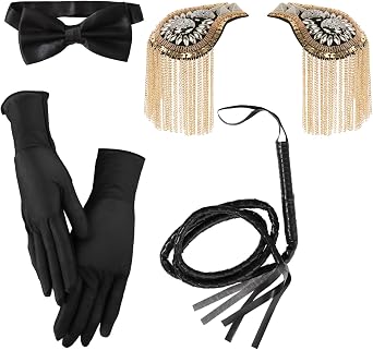 JEATHA Circus Ringmaster Chain Tassel Shoulder Boards Lion Tamer Whip Gloves Bowtie Ring Master Fancy Dress