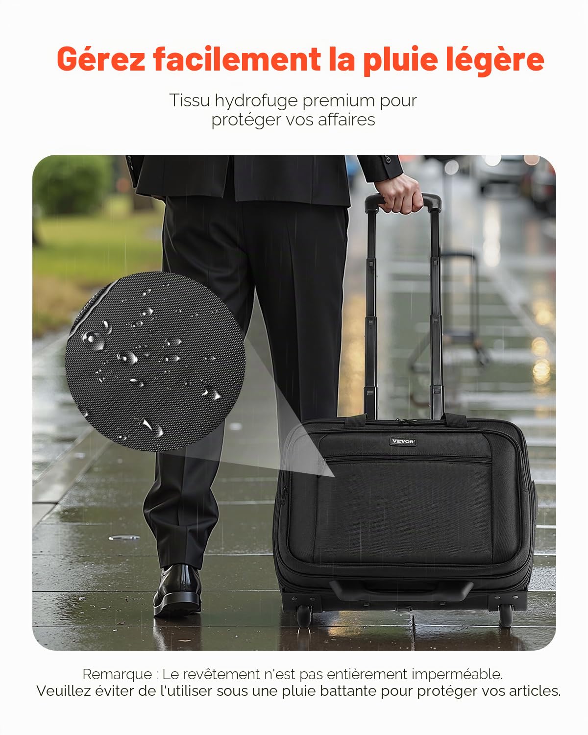 VEVOR Sac à roulettes pour Ordinateur Portable 15,6 Pouces, Mallette à roulettes pour PC, Poignée Télescopique à 4 Hauteurs, Tissu Oxford 1680D, pour Travail, Voyages d'affaires, Femmes, Hommes, Noir