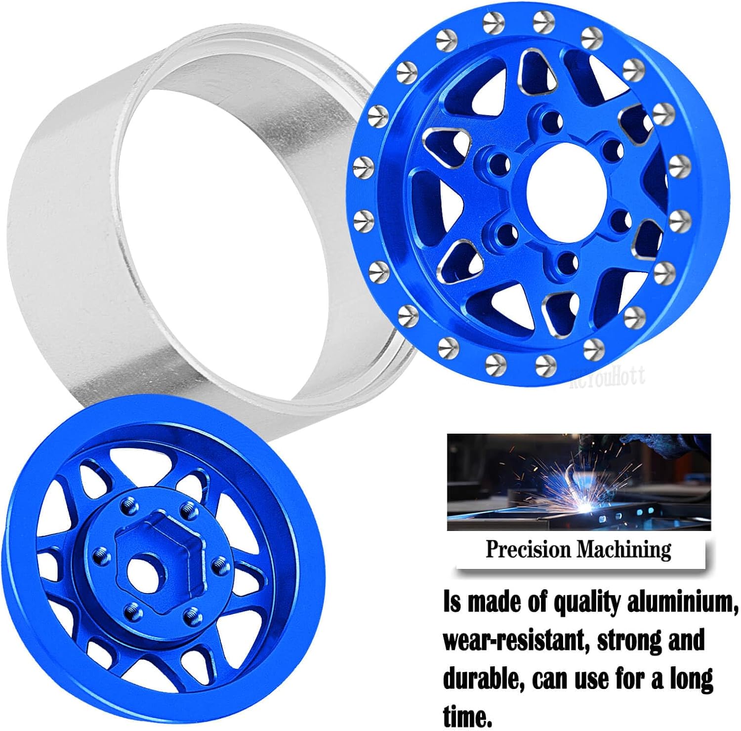 RC 1.0" Beadlock Wheel Rims Set for TRX4M SCX24 1/18 1/24 RC Crawler Car.Aluminum Alloy RC 1.0 Truck Tires Wheels Rims,Rc Wheel Rim,Navy Blue