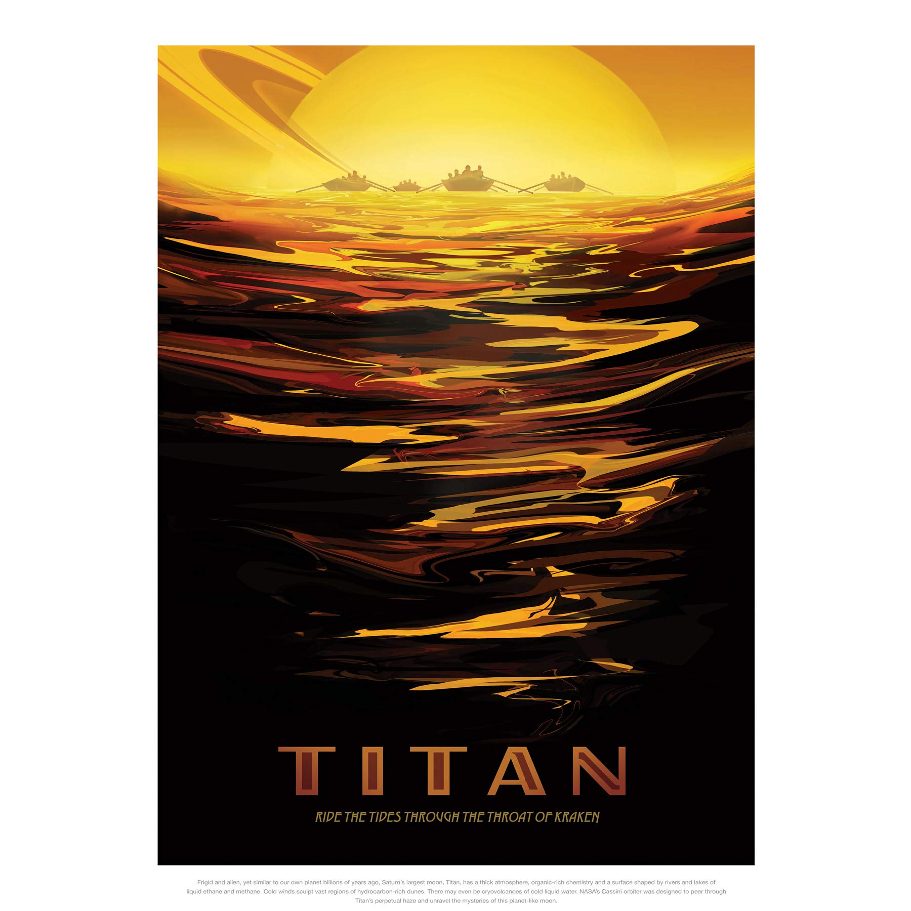 Titan Ride the Tides Kraken NASA Space Tours Travel Premium Wall Art Canvas Print 18X24 Inch