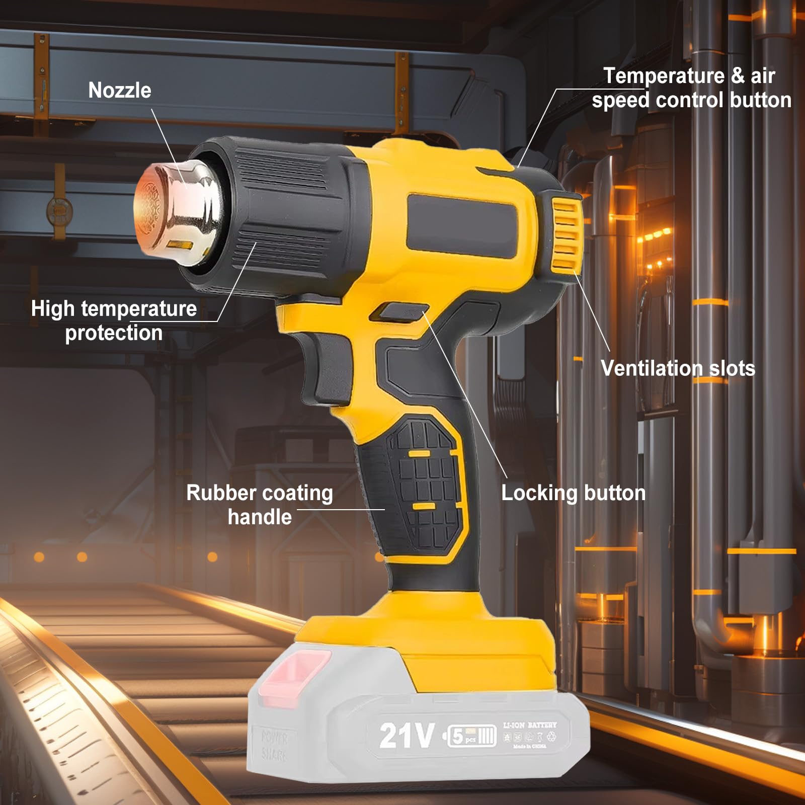 Pistola de calor inalámbrica para batería Makita de 18 V, con pantalla LCD, pistola de calor para soldar, doblar tubos, eliminación de pintura, pistola de calor, máx. 550 °C, con 5 boquillas (sin