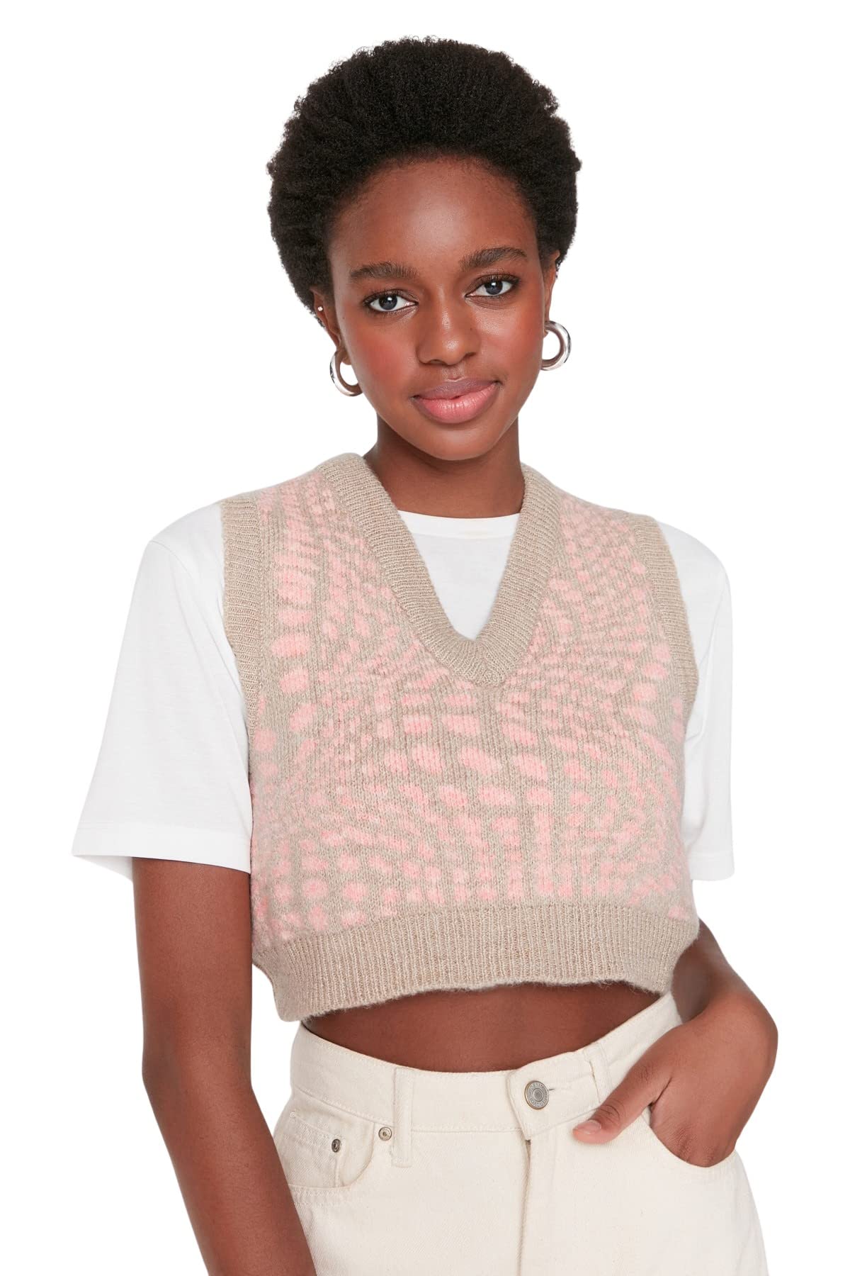 Trendyol Mädchen Rosa Woman Figurbetont Standard V-Ausschnitt Trikot Strickweste, M