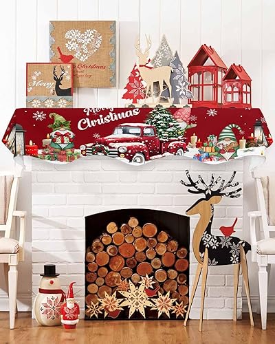 Miniatura 3 de Bufanda de mantel de Navidad de camión rojo de 70 x 17 pulgadas, decoración de mantel de Navidad para chimenea, gnomos, árbol de Navidad, copo de