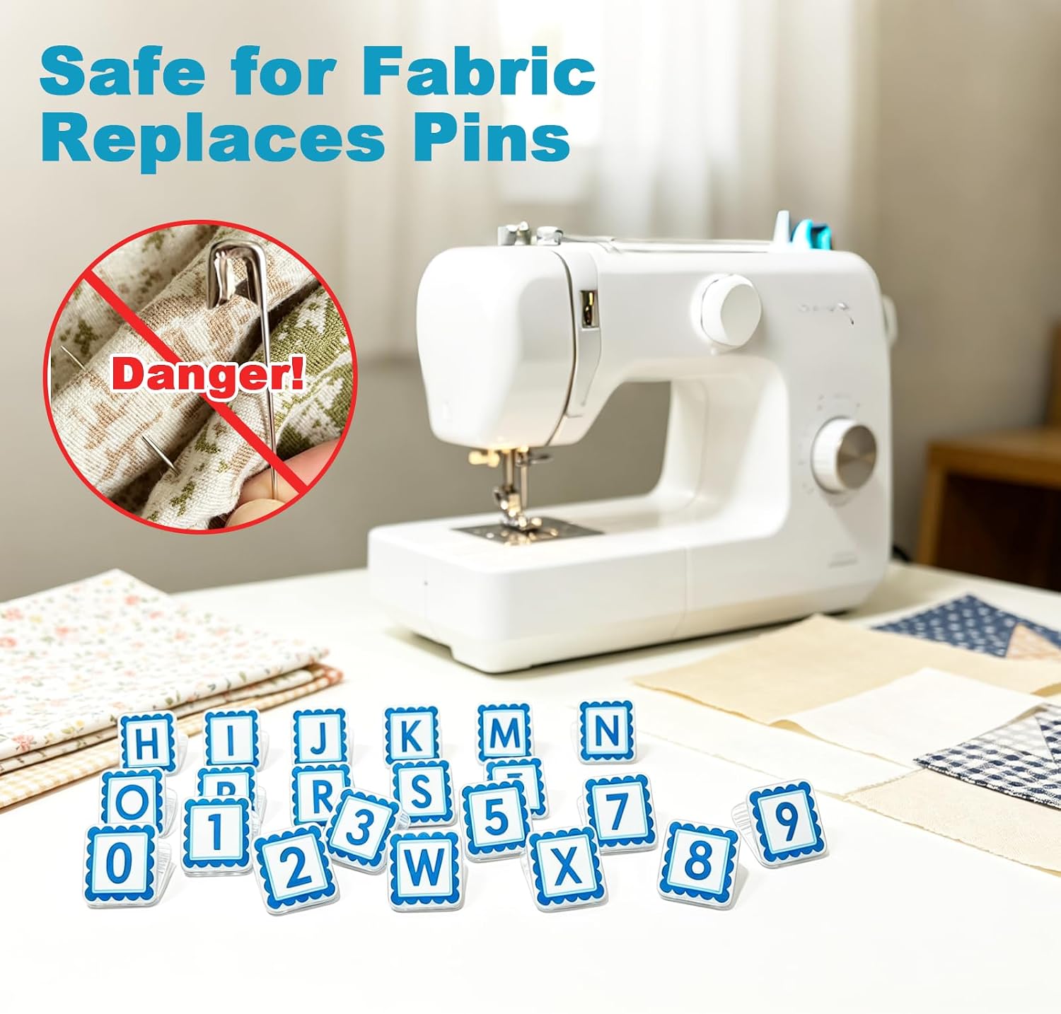 36 Pcs Sewing Clips for Fabric with Storage Box, Blue Quilting Clips with 26 Letters & 10 Numbers, Fabric Clamps for Quilting Supplies Crafts Sewing Notions