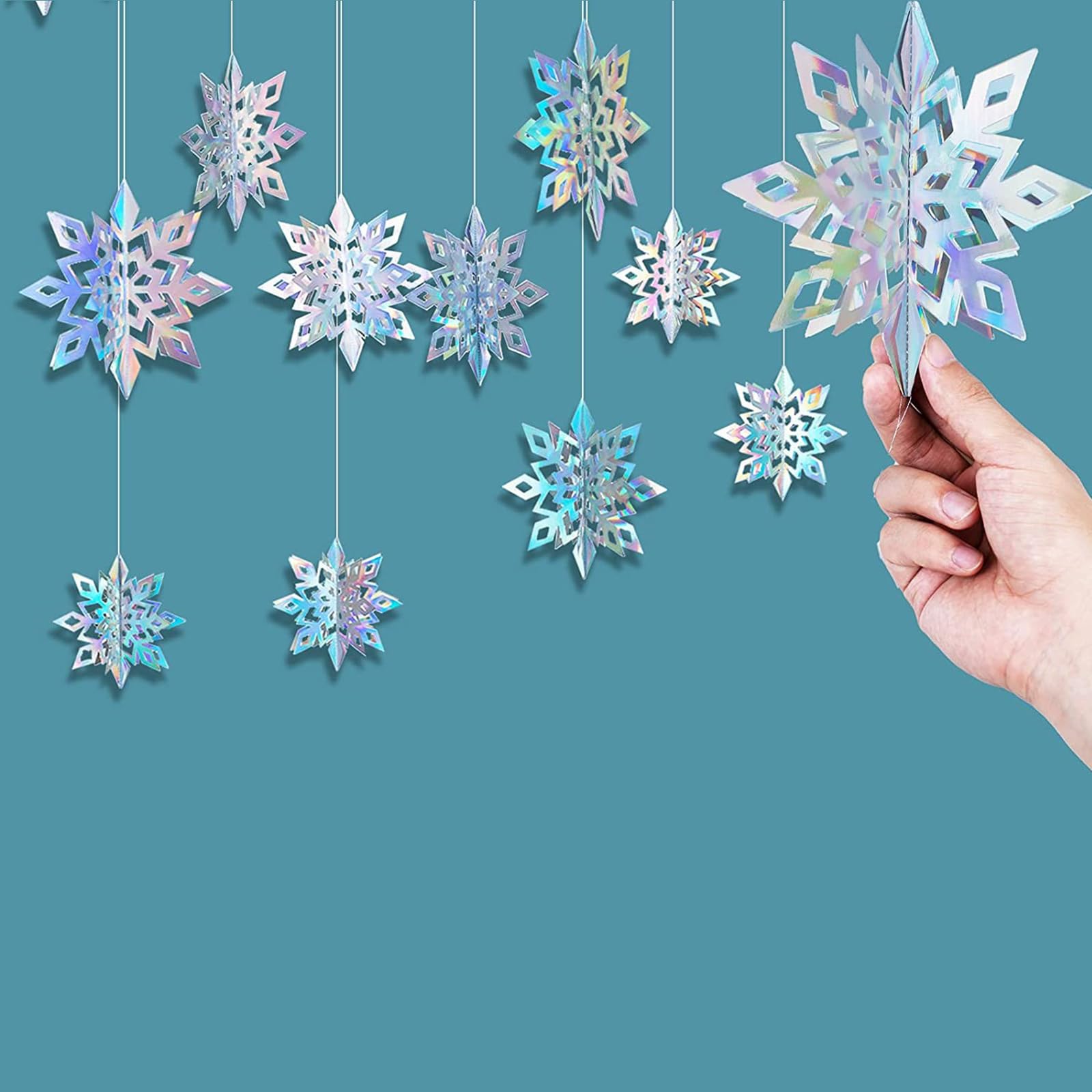 hhdatc 3D Frozen Hanging Snowflakes Christmas Hanging Silver Snowflake Garland Winter Wonderland Decorations for Frozen-Themed Birthday Party