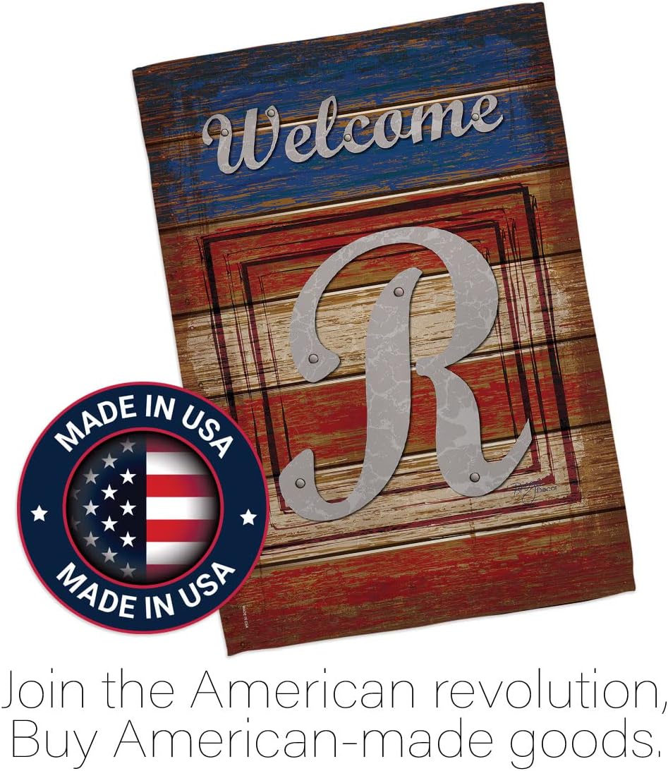 Breeze Decor G180122 Patriotic R Initial Americana Patriotic Impressions Decorative Vertical Garden Flag 13" x 18.5" Printed In USA Multi-Color