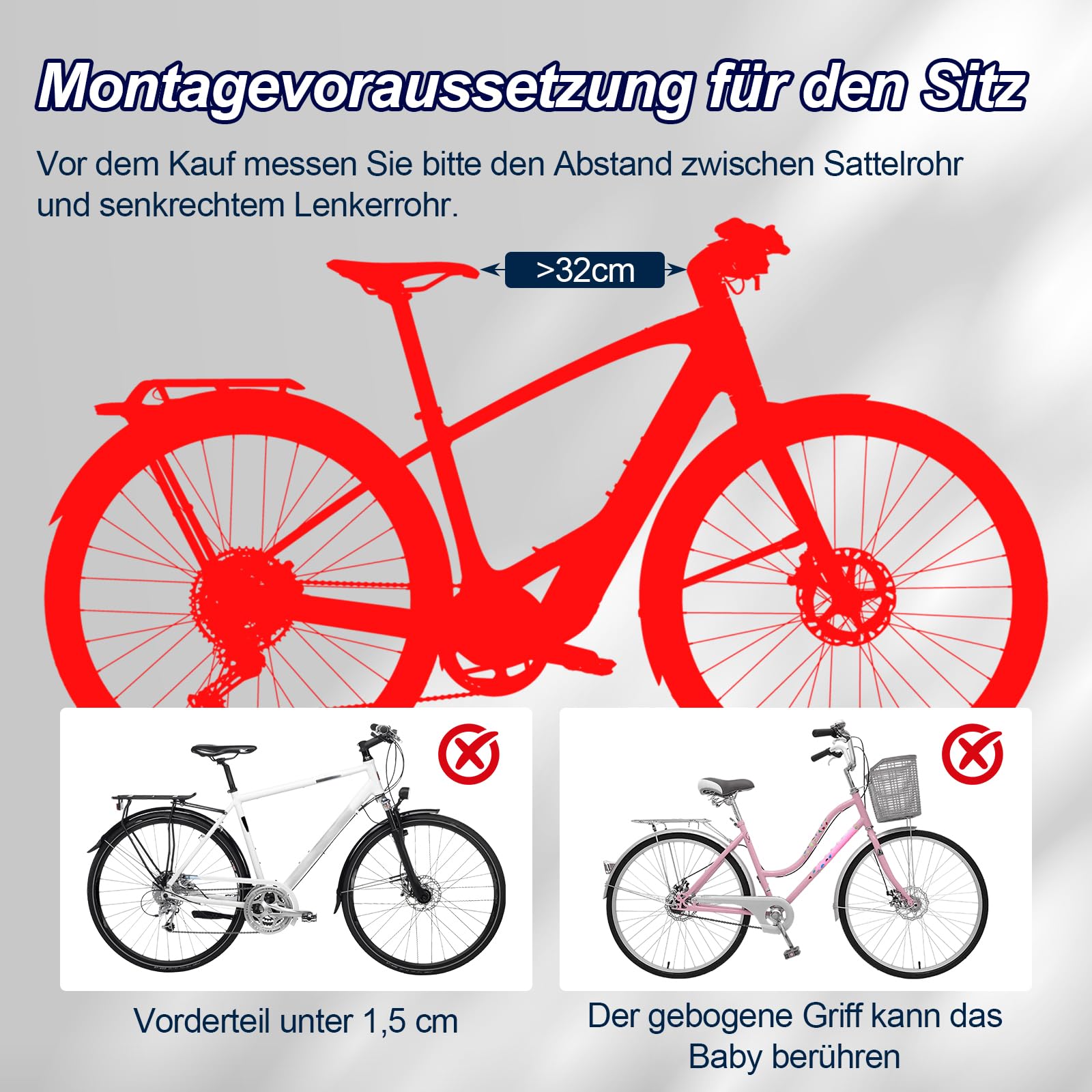 Fahrrad Kindersitz Vorne, Abnehmbarer Kindersattel mit Schutzbügel, Rückenlehne, Komfortpolster & höhenverstellbaren Fußstützen, für MTB, Rennrad, für 1–4 Jahre (bis 40 kg)