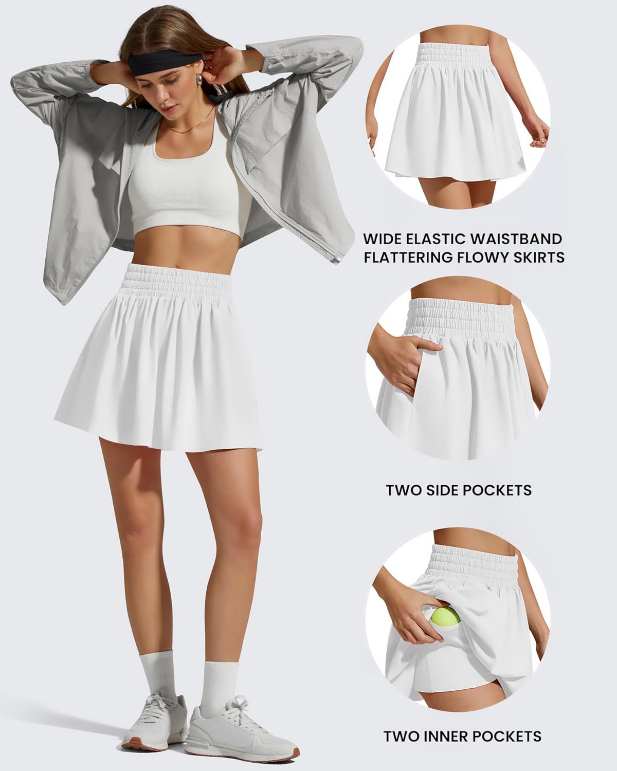 G4Free Chillwhisp High Waisted Tennis Skirts for Women - 15" Flowy Golf Skort Athletic Inner Shorts with 4 Pockets