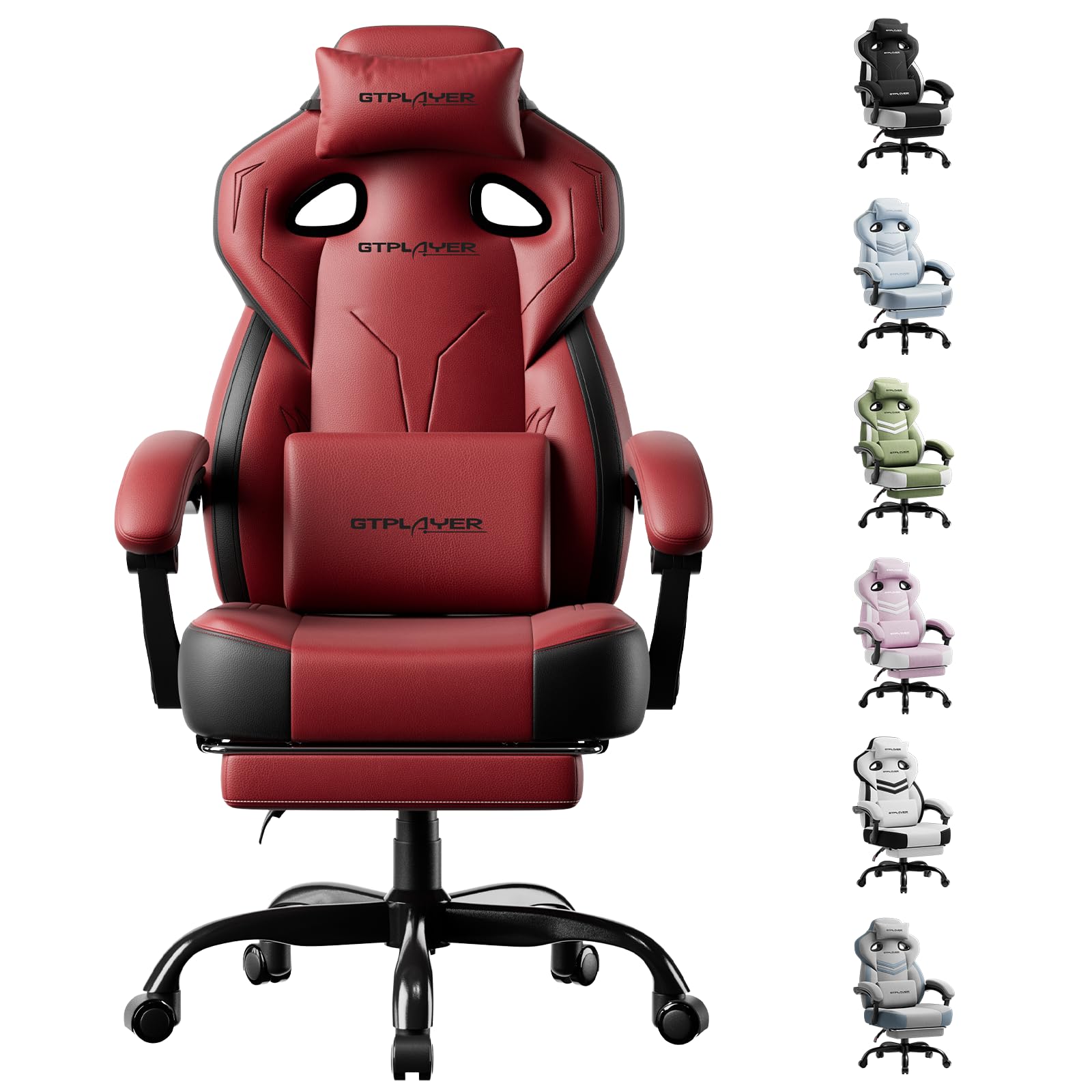 GTPLAYER Gaming Chair for Adults, Ergonomic Big &amp; Tall Chair, Wine Red