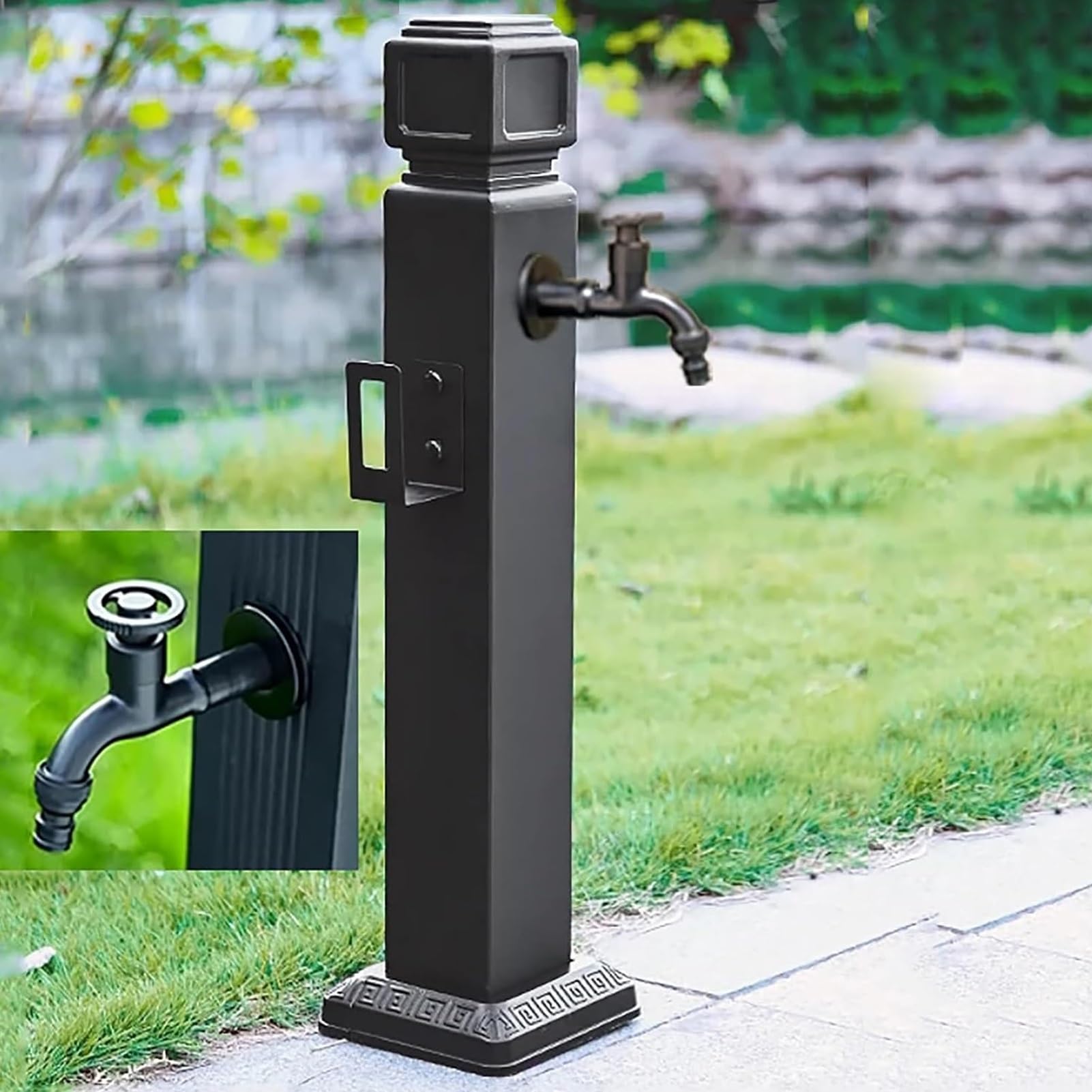 BHGFYXBS Freestanding Outdoor Garden Water Column With Double Faucet - Vertical Watering Post For Patio Irrigation, 95Cm/37.4In, Stylish Black Design For Easy Water Access,Black C-95CM/37.4IN