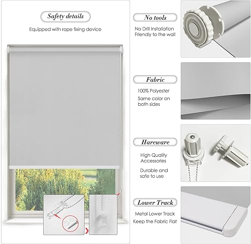 Miniatura 6 de Persianas enrollables opacas sin taladro, persianas enrollables con cable cortadas por el cliente a medida, sin herramientas, persianas de ventana