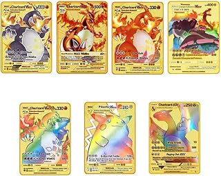 7Pcs Charizard Gold Cards Packs, Rainbow Rare VMAX DX GX Golden Card Toys, Cheap Birthday Party Favor for Kids and Adults