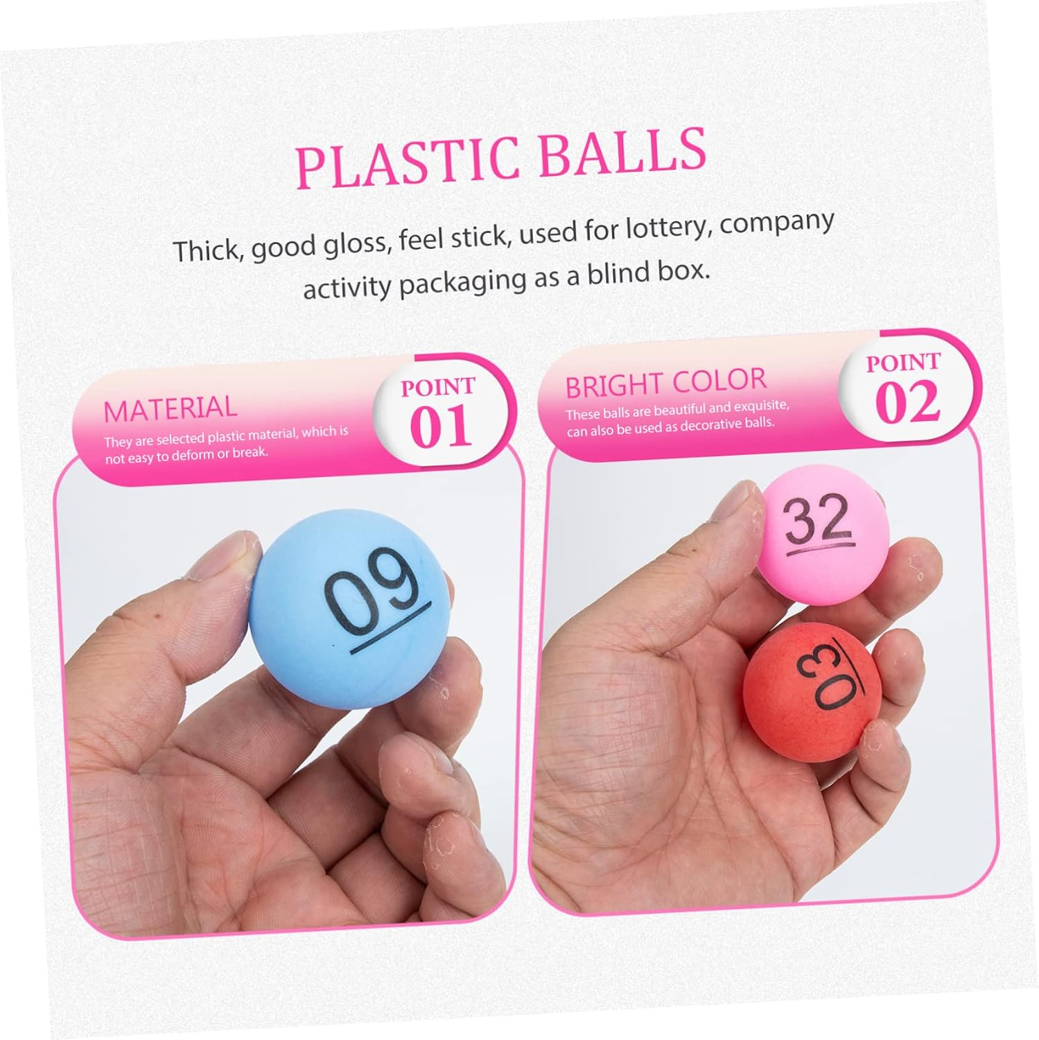 BESTonZON 60Pcs Lottery Balls for Raffle Draws Seamless Plastic Game Balls for Parties Events and Games