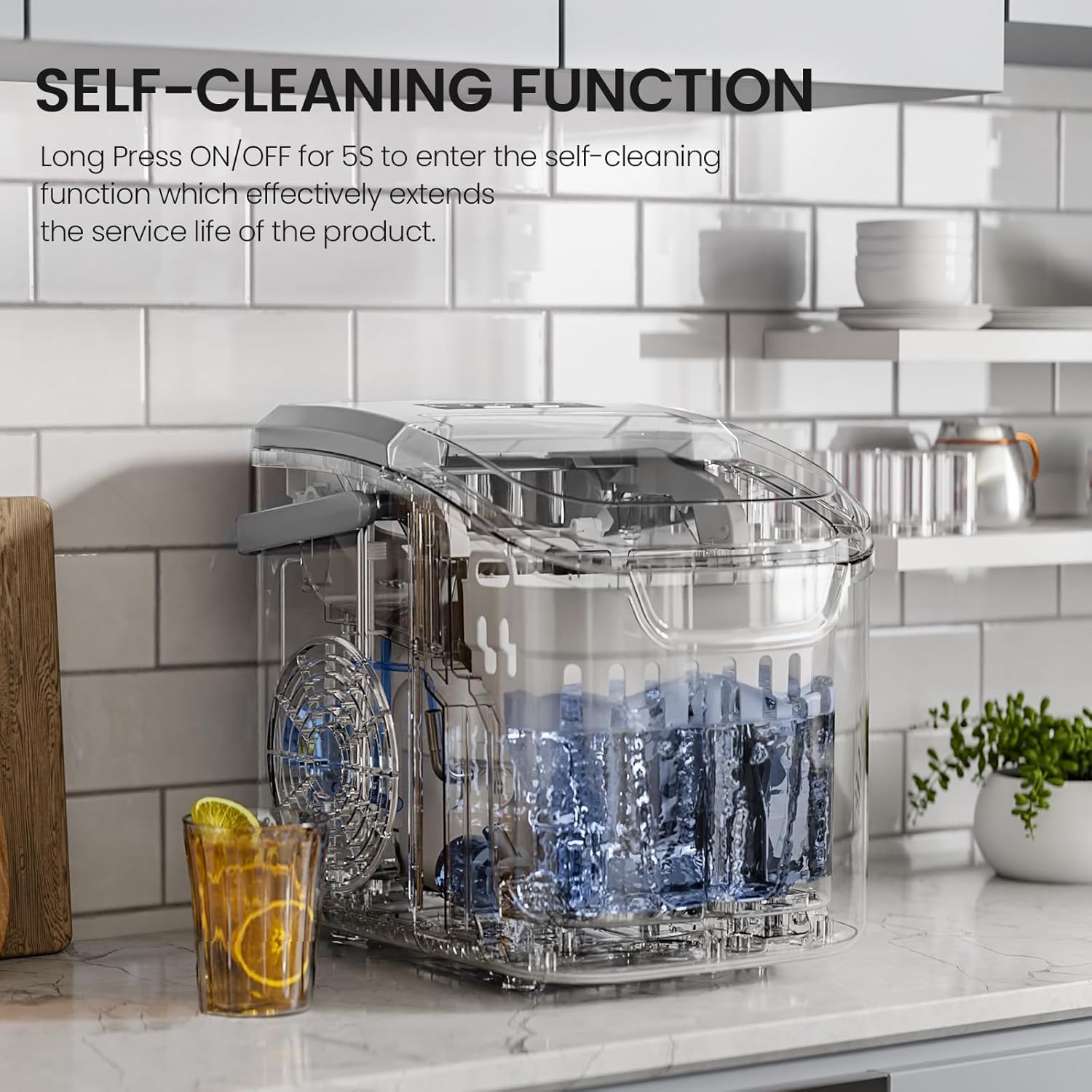 Kismile Ice Maker Countertop with 8 Bullet Ice in 6 Mins, Co