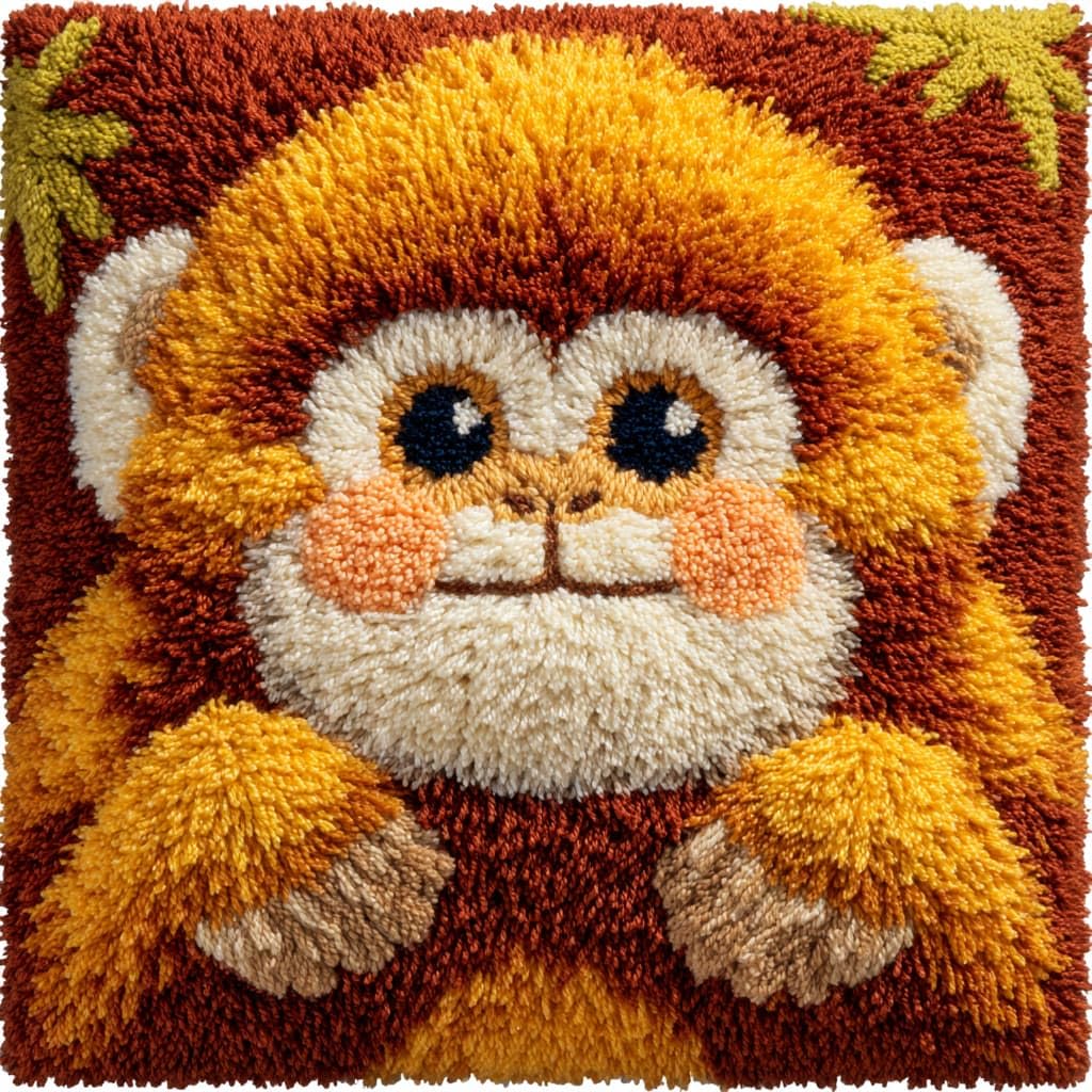Taxpy DIY Latch Hook Pillow Cover Kits, Animals Monkey Stamped Handamade Pillowcase Crochet Yarn Hook and Latch Emboridery Throw Pillow 43x43cm
