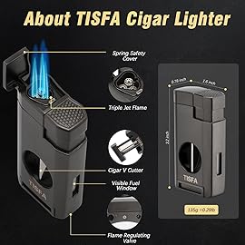 TISFA Cigar Humidor and Cigar Lighter Set, Portable Cigar Travel Case with Multifunctional Lighter, Includes Cigar V Cutter, Cigar Holder, Leather Humidor Cigar Box Cigar Gifts for Men (Stone Gray)