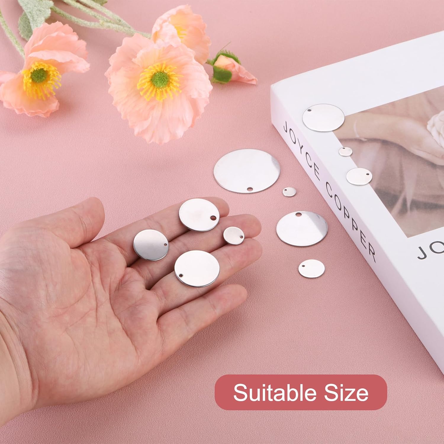 MECCANIXITY 25Pcs Stainless Steel Blank Stamping Tag Engraved Stainless Steel Round Charm Pendant with Holes 40mm/1.57" Silver for Pendant Bracelet Necklace Jewelry Making Earring - Image 3