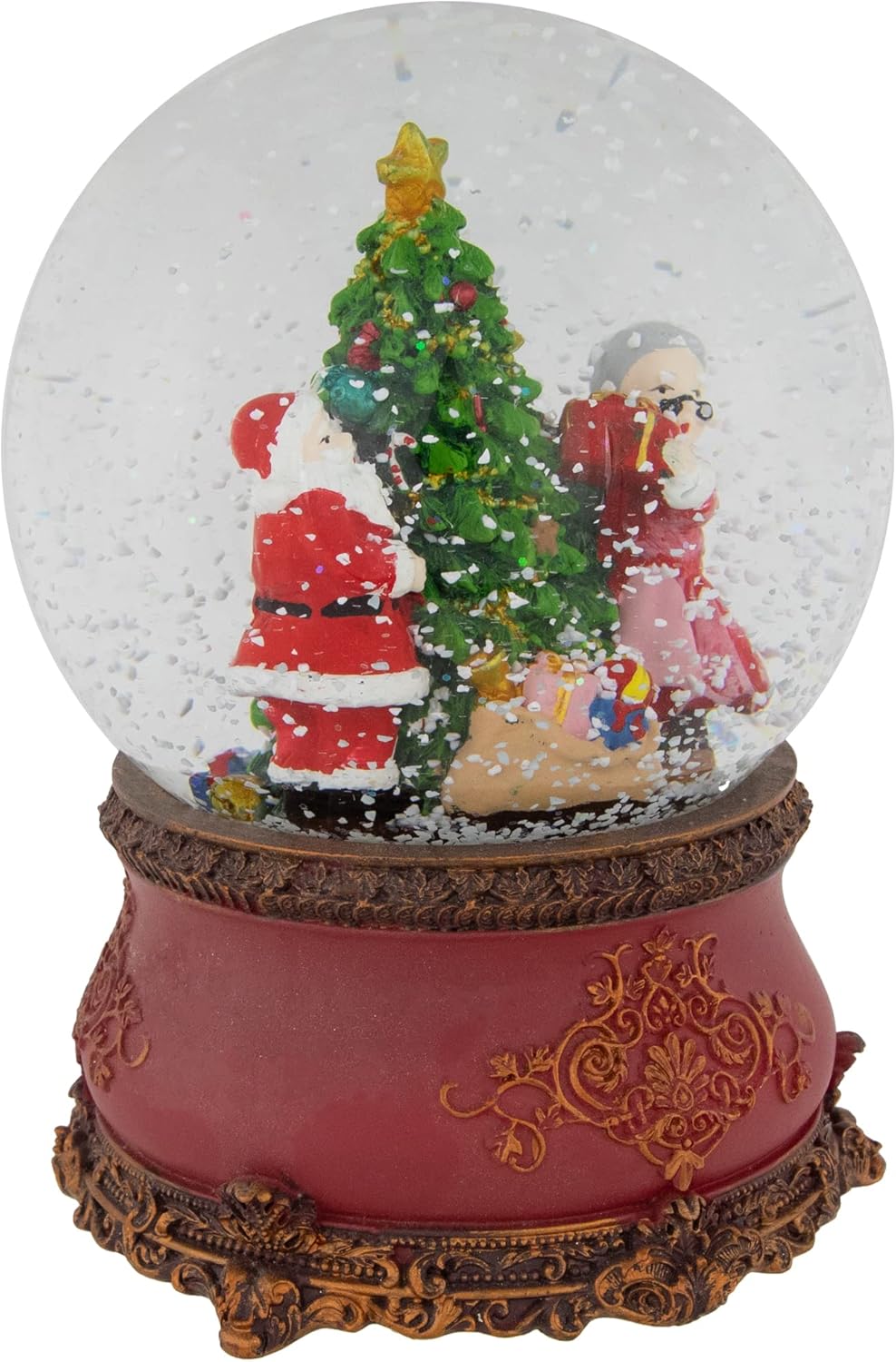 Northlight Mr. & Mrs. Claus Decorating Christmas Tree Musical Water Globe, 6", Red