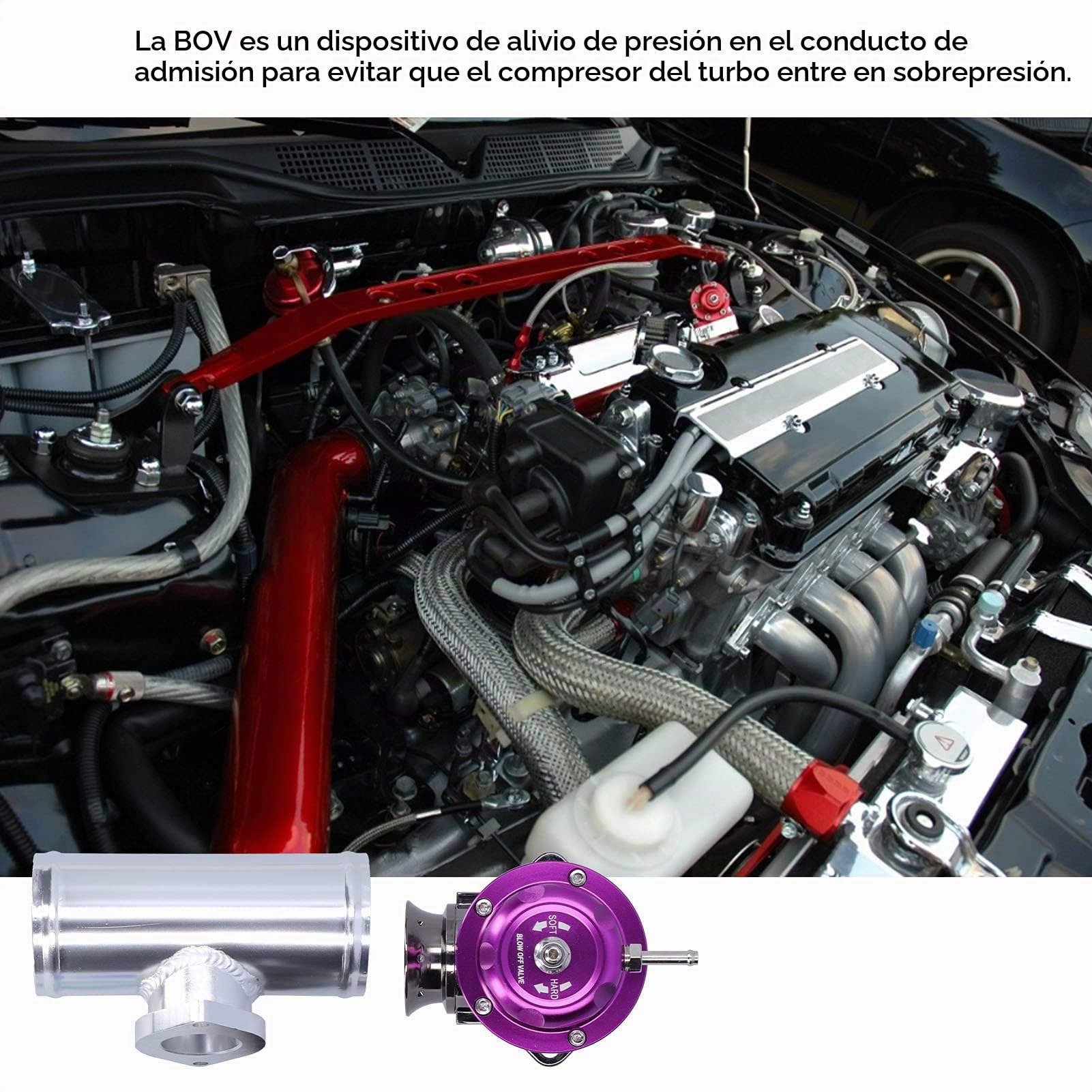 Kit de Válvula de Escape Turbo, Akozon Universal SDD ‑ BOVGRSBL FPG250 Aluminio Válvula de Soplado Billet Turbo con Tubería de Brida de 2,5 Pulgadas Tipo RS(Púrpura)
