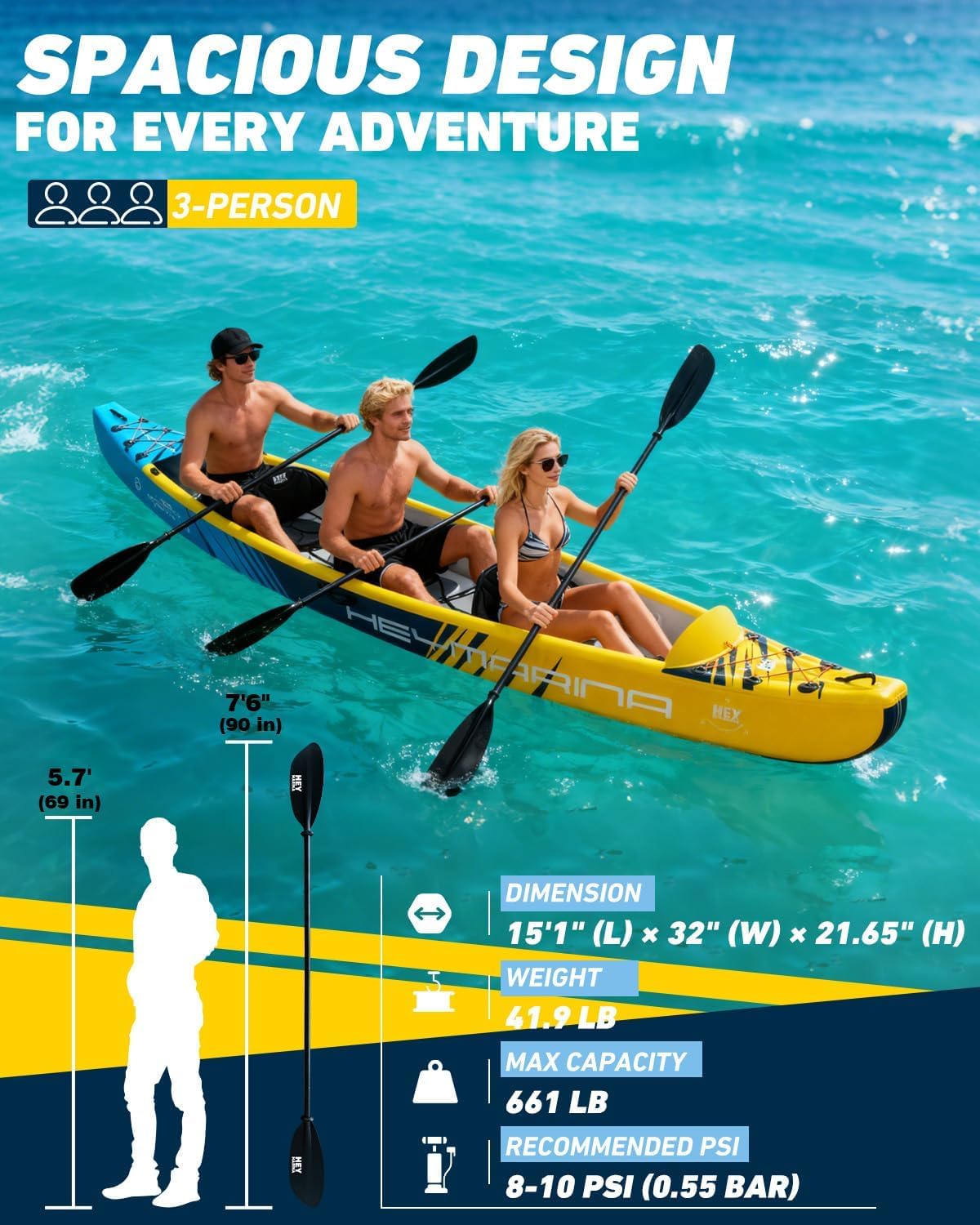 Inflatable Kayak Fishing Kayak for Adults Portable Touring Kayak Canoe with Wheeled Backpack, Seats, Pump and Paddles, Full Drop Stitch Construction