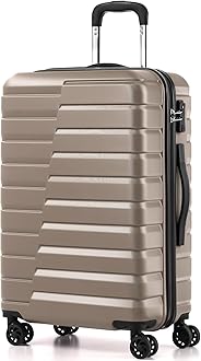 Medium Checked Luggage with Spinner Wheels, Hardside Suitcase TSA Lock Lightweight Travel Luggage 24-inch,Brown