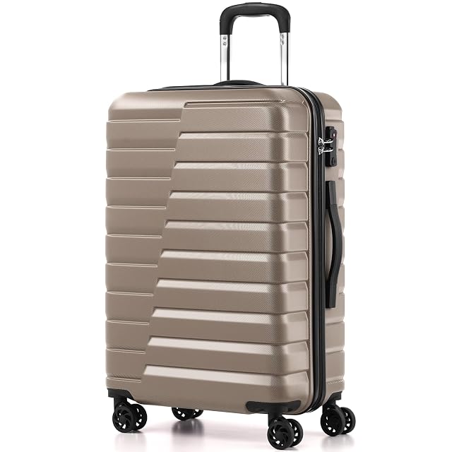Coolife Coolife Lightweight Luggage with TSA Lock,Medium Checked Brown