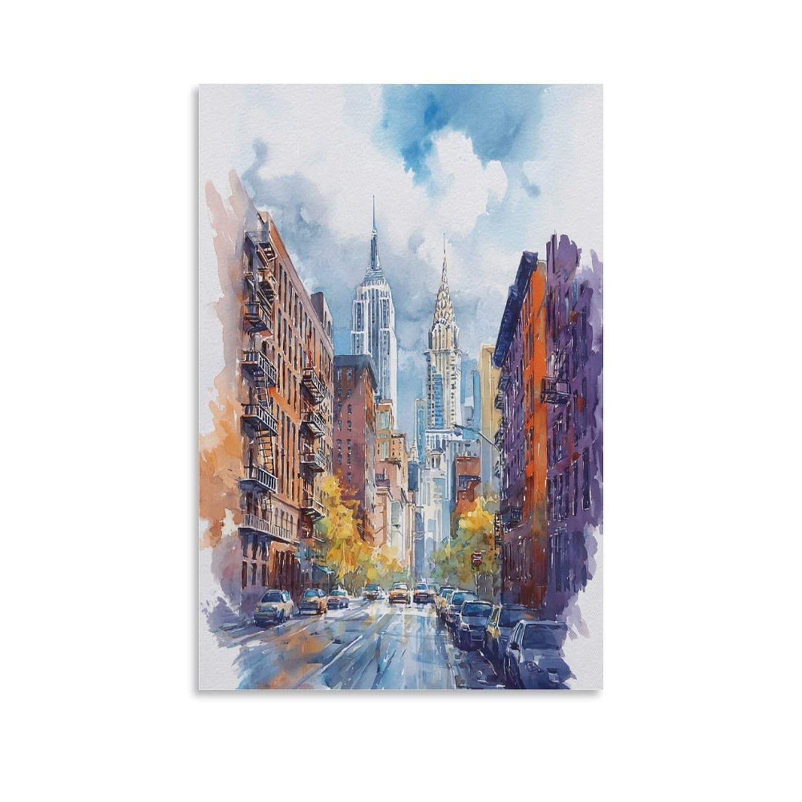 LCYNNH Brooklyn Watercolor Painting New York Cityscape Poster 08x12inch(20x30cm) Print Home Bedroom Office Living Room Decor Canvas