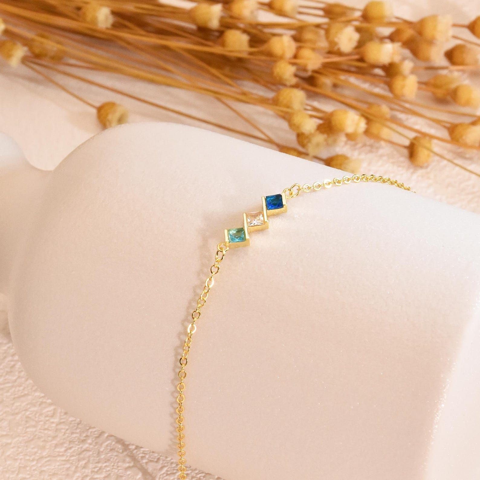 Famiglia bracciale con pietra portafortuna, personalizzato multiplo anniversario compleanno Natale per lei