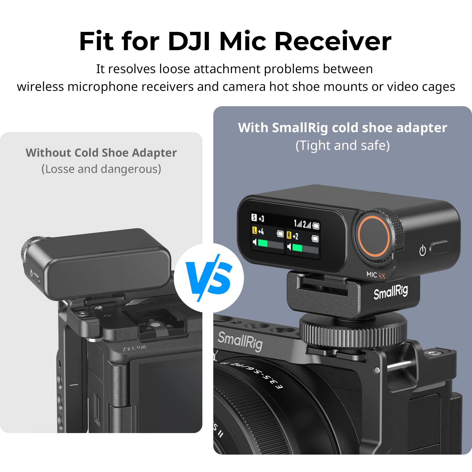 Adapter montażowy SmallRig Cold Shoe do mikrofonu bezprzewodowego, do mikrofonu DJI Mic / Mic 2, do RODE Wireless Go II, do Saramonic BLink 900 B, do Hollyland C1, otworem gwintowanym 1/4"-20 - 4822