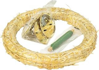 Kit de bricolage pour couronne de l'Avent, Décorations de Noël - Contenu : 1 couronne de paille de 30 cm, 4 bougeoirs dorés de 8 cm, 1 fil enroulé vert de 100 g