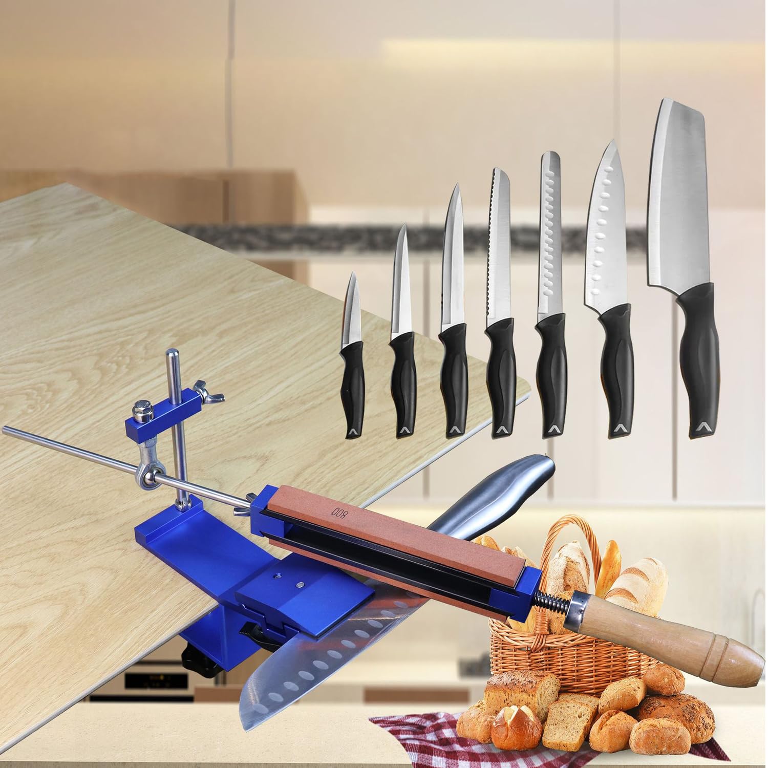 Acciaino Professionale, Angolo Fisso Affilacoltelli Professionale, Knife Sharpener con 8 Pietre per Affilare, TOOSOAR Affilatore per Coltelli per Strumenti di Lucidatura di Precision