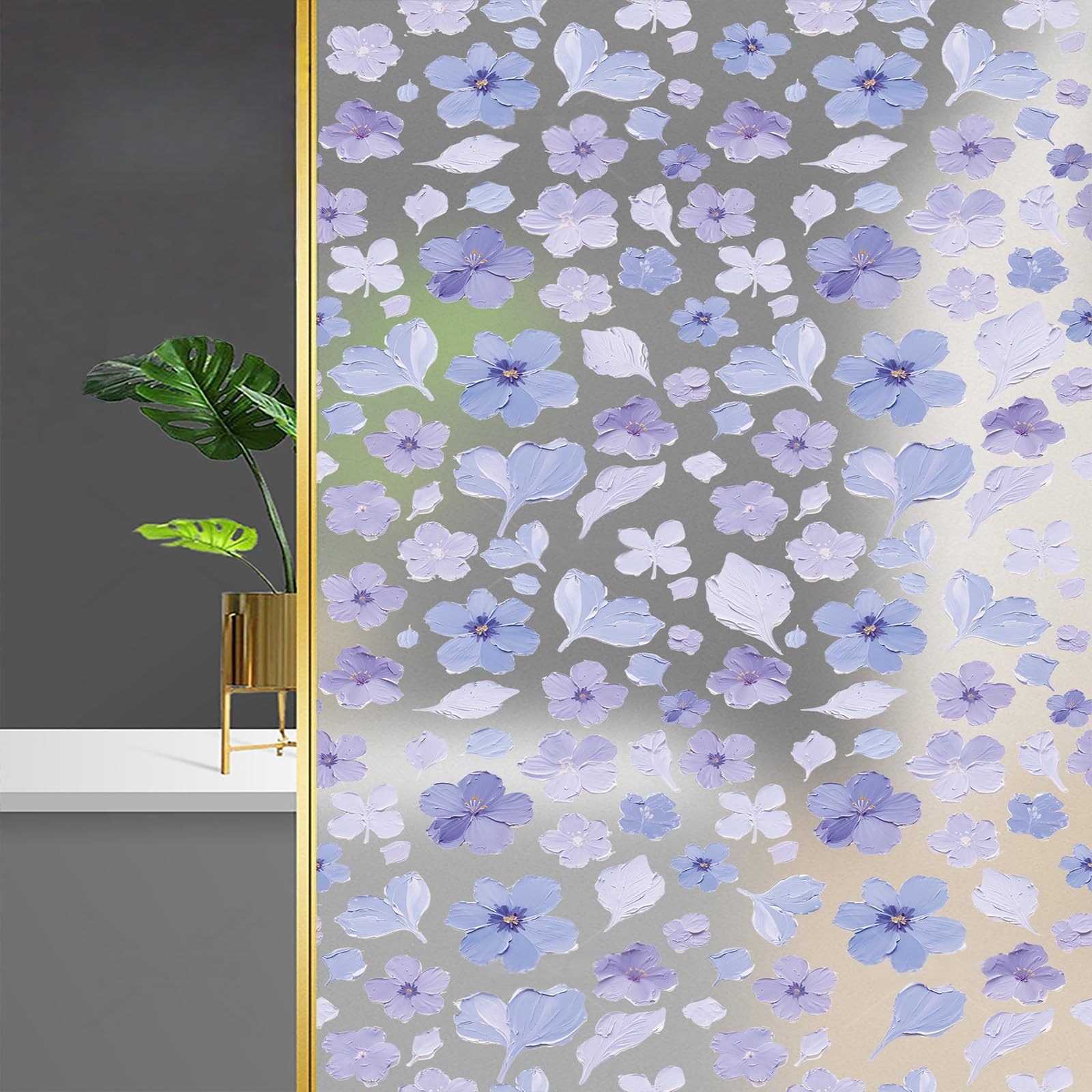 Window Film Flowers Decorative PVC Static Cling Privacy Film Frosted Light Softening Non-adhesive And Reusable Easy To Install For Bathroom And Kitchen Glass Windows Use(60x100cm)