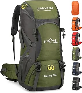 jianyana Plecak turystyczny, wodoodporny, 50 l, składany, trwały, lekki plecak kempingowy z osłoną przeciwdeszczową, na kemping, trekking, wędrówki, spacery, jazdę na rowerze, wspinaczkę, sporty na