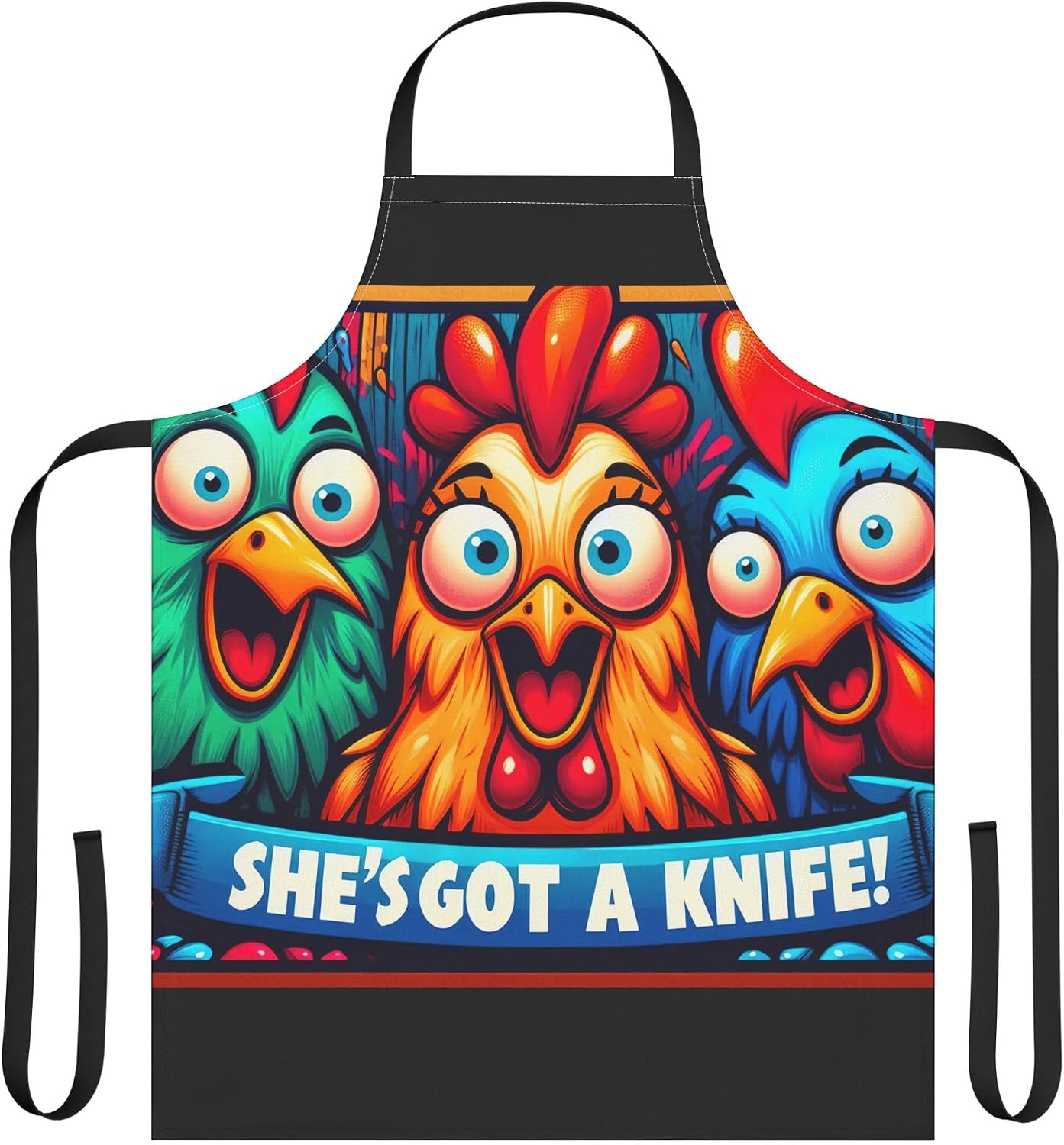 Funny Chicken Apron – “She’s Got a Knife!” Crazy Hen Kitchen Apron for Women