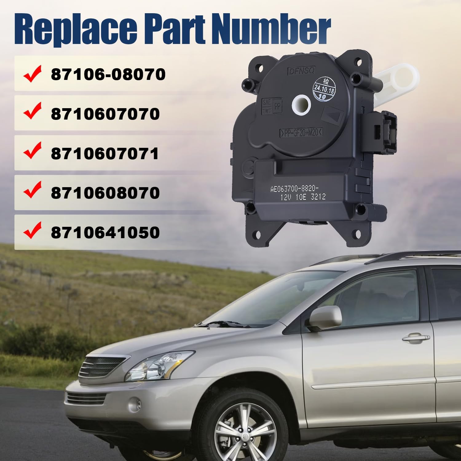 HVAC Heater Blend Door Actuator Compatible for Toyota Sienna 2004-2010,for Camry 2002-2006,for Avalon 1999-2004,for Lexus RX350 RX400h ES330 RX330 RX400h Replace 87106-08070 8710607071 8710641050